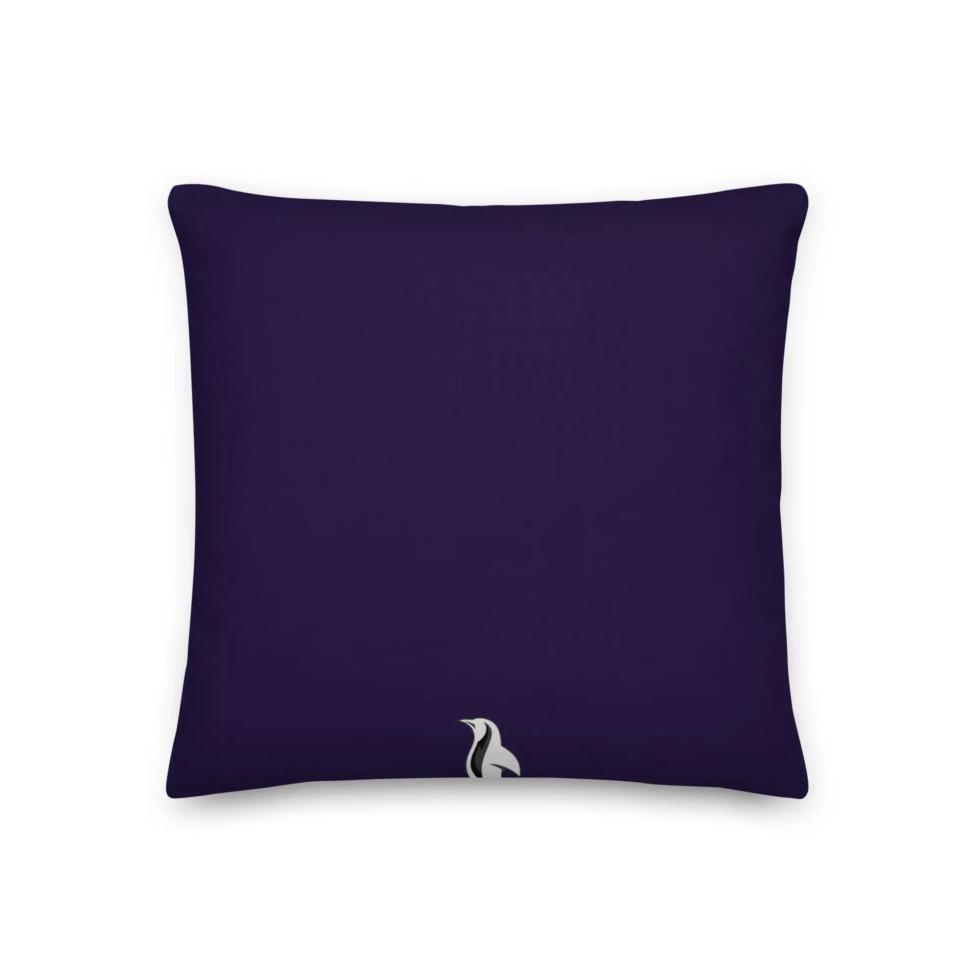 a purple pillow with a white cat on it