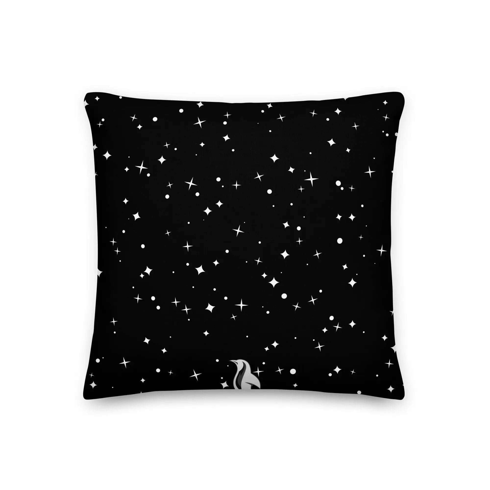 a black pillow with white stars on it