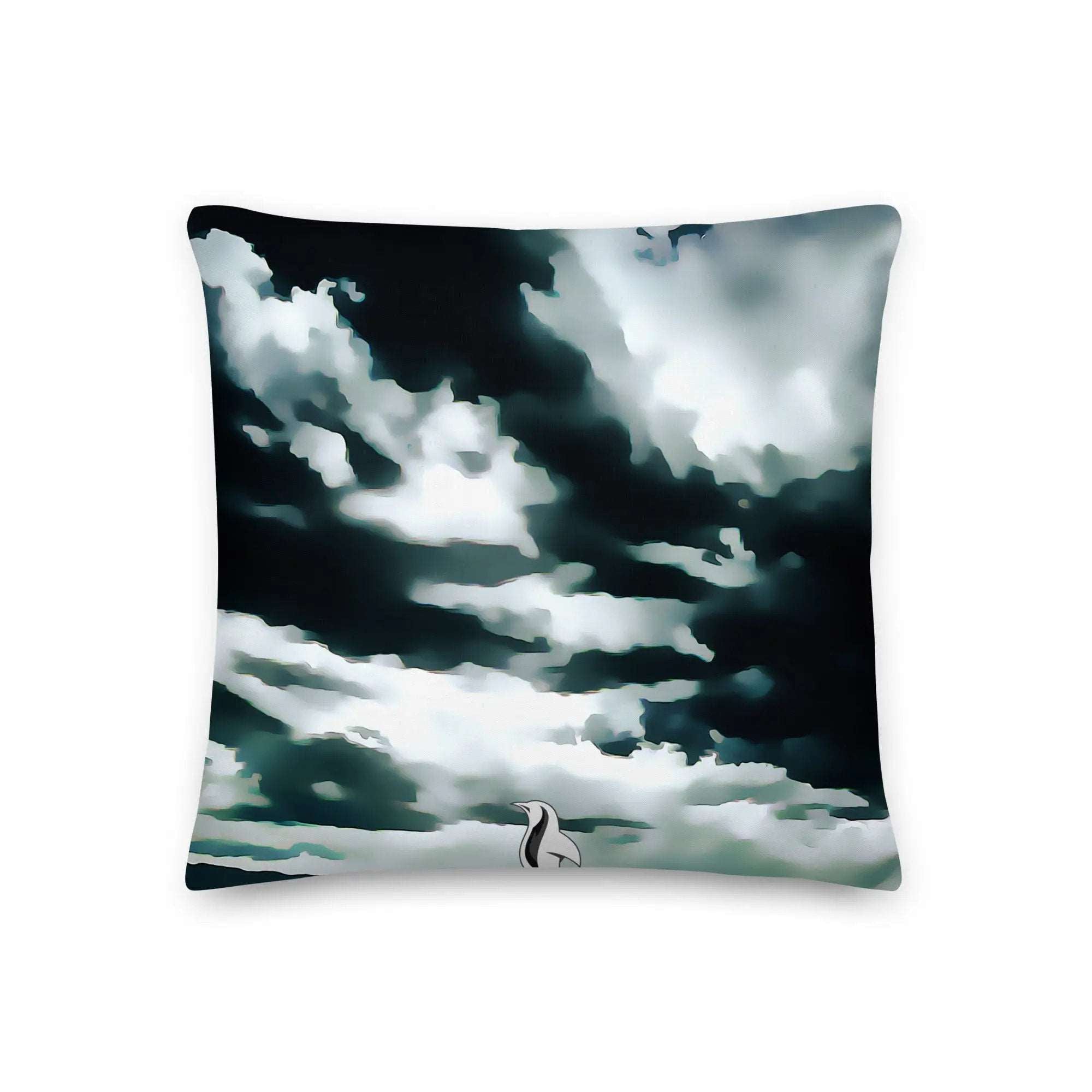a black and white photo of a swan on a cloudy day