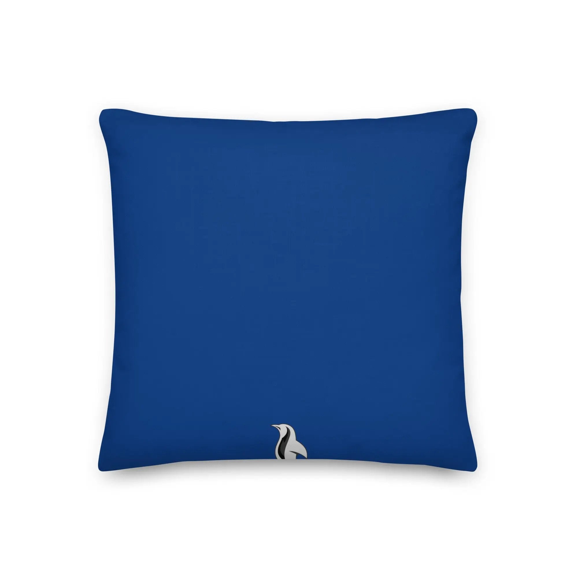 a blue pillow with a bird on it