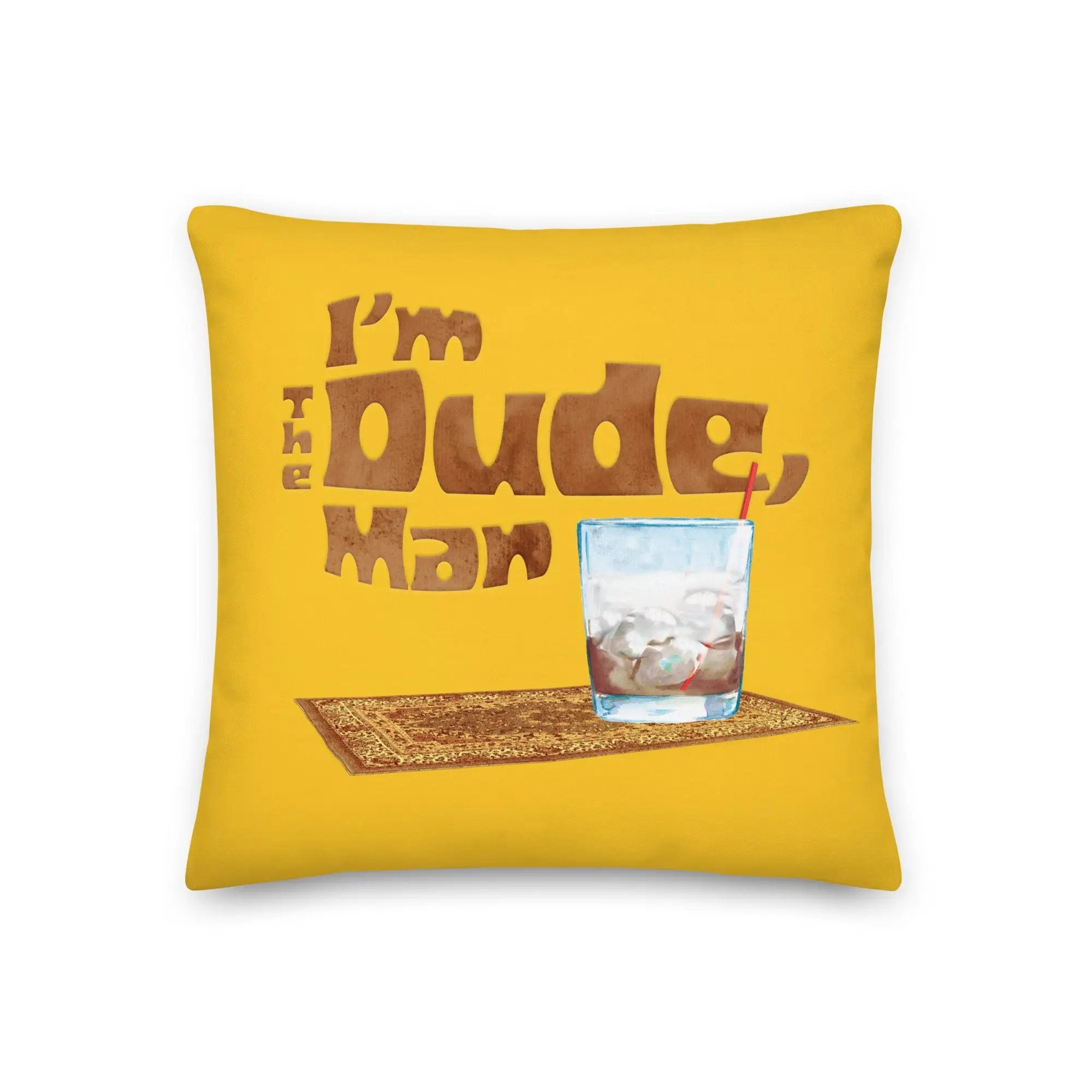 Yellow Pillow with a cocktail and rug