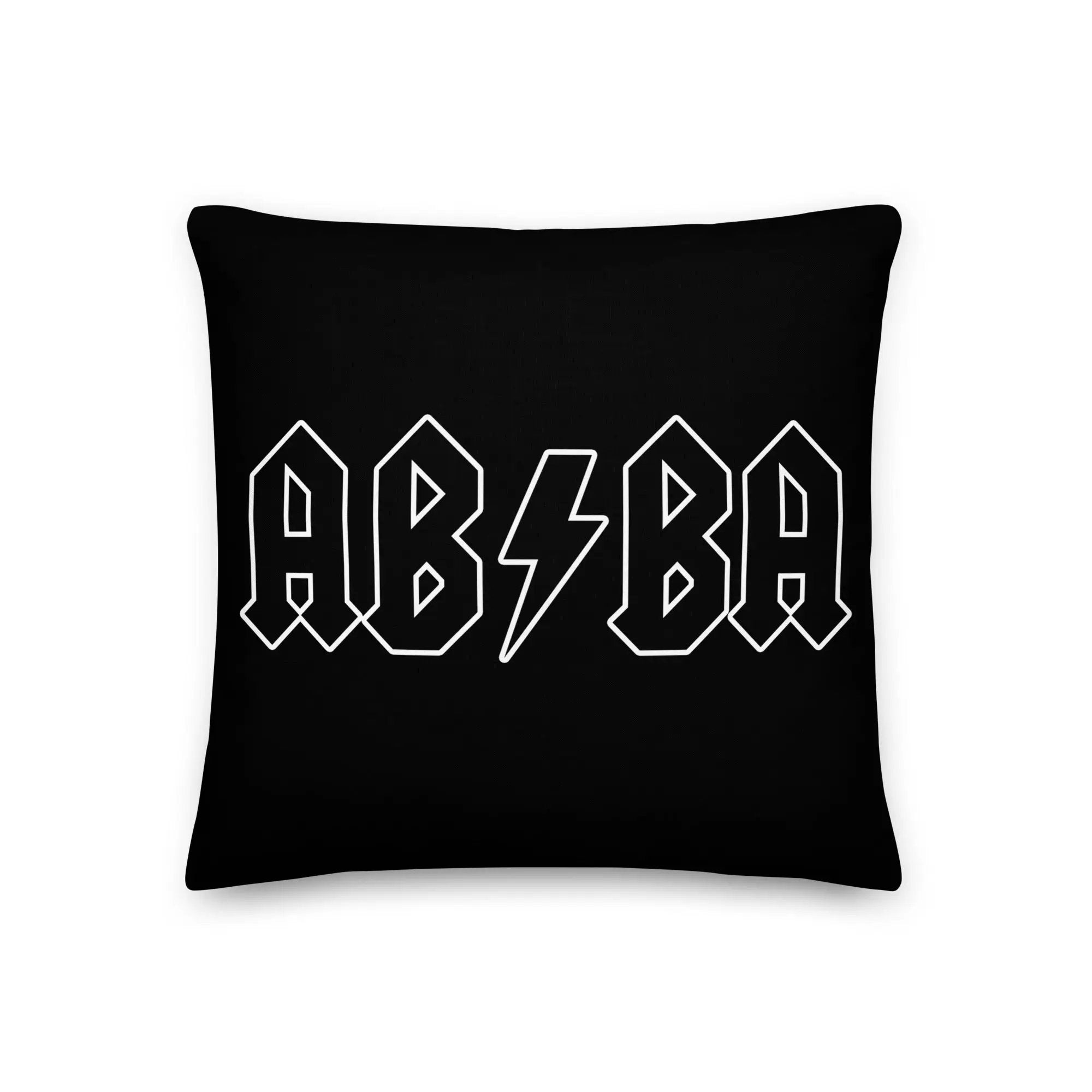 Black pillow with AB/BA on it