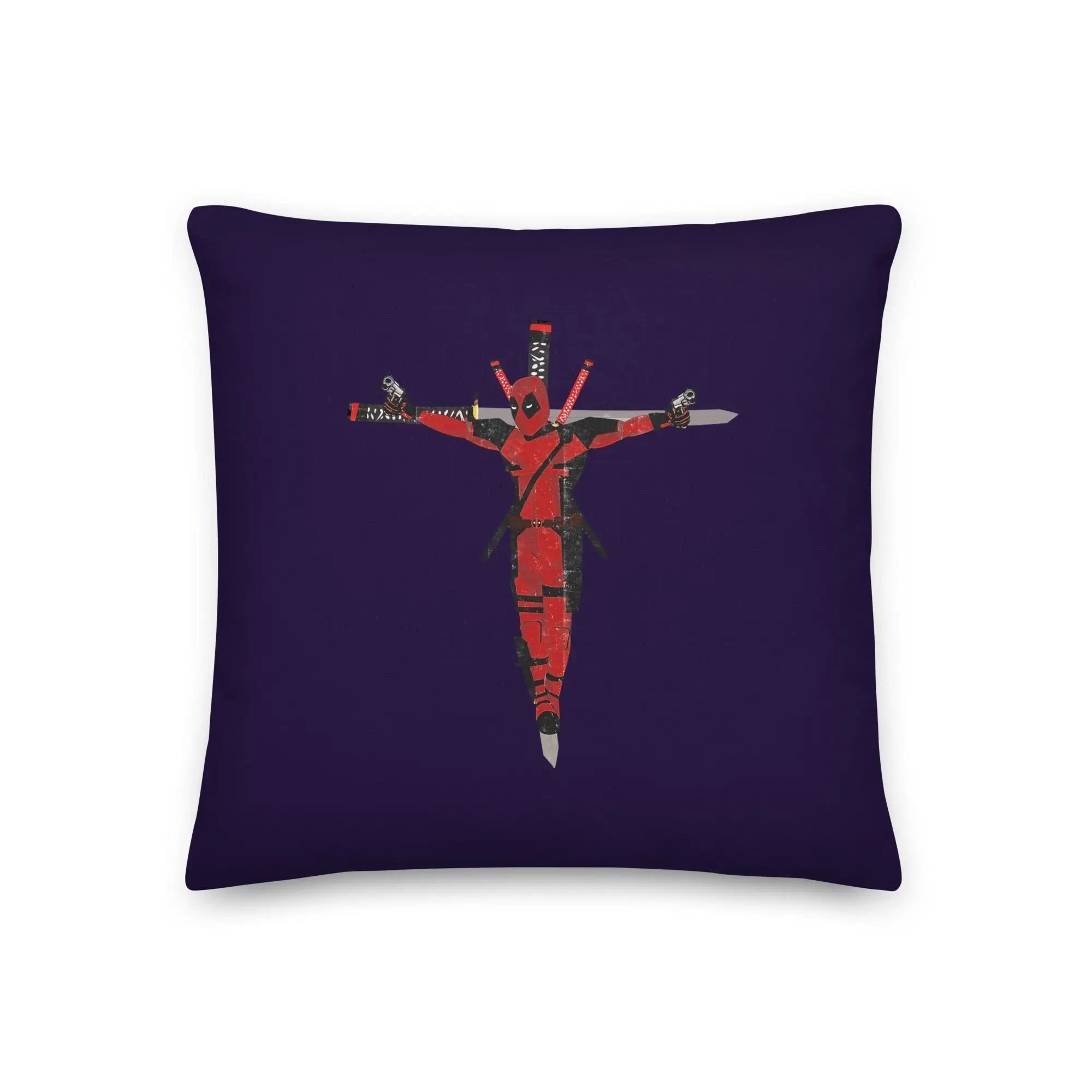 a decorative pillow with a crucifix on it