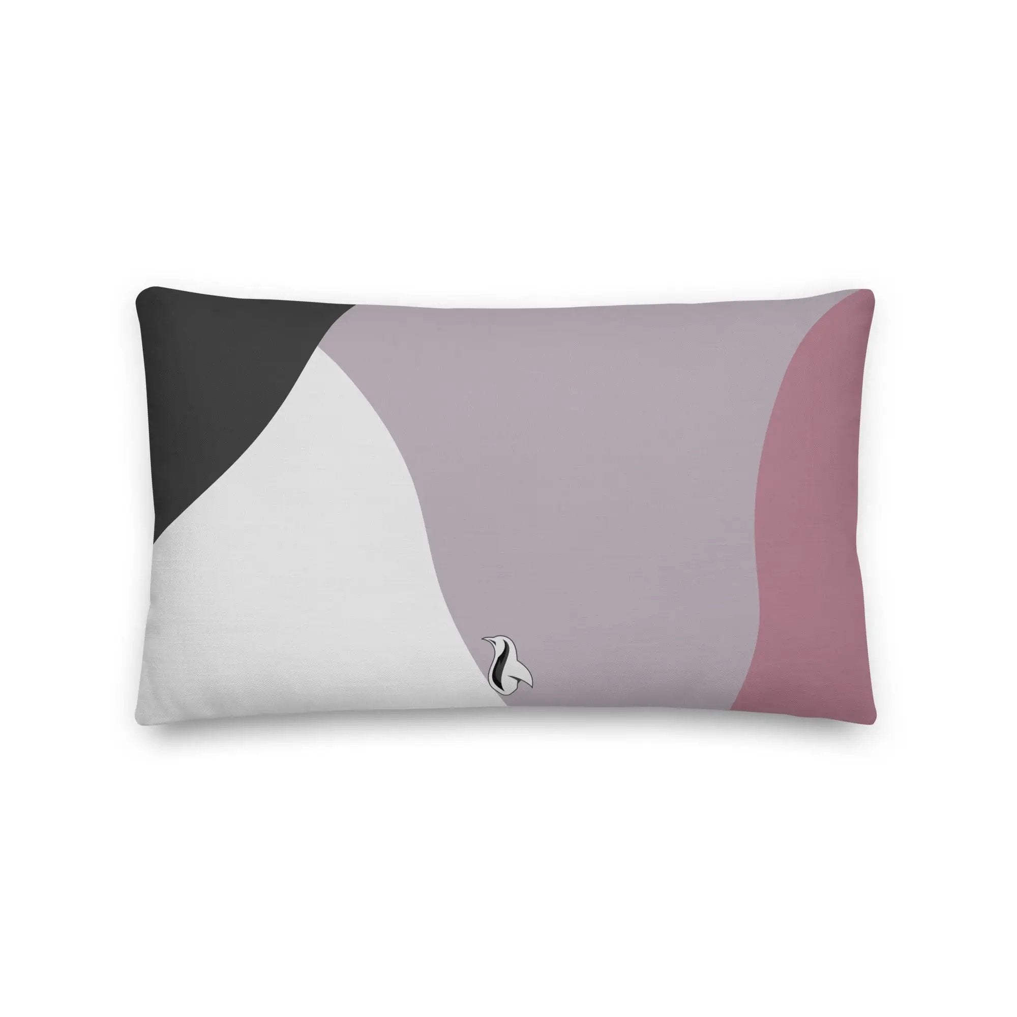 a pillow with a pink, black, and white design