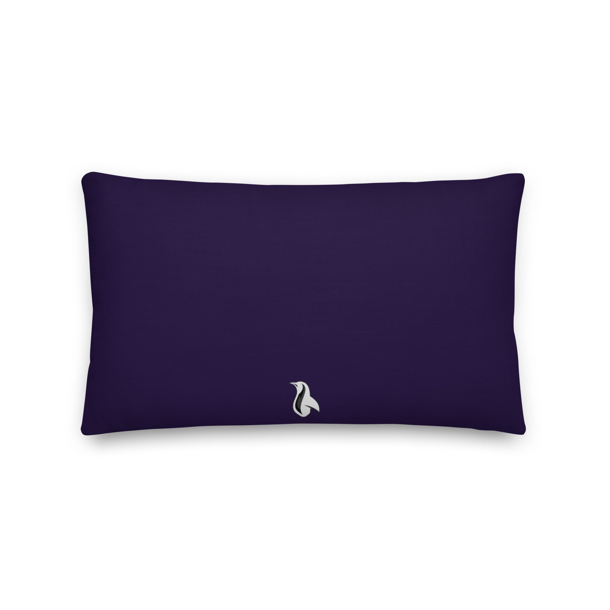 a purple pillow with a white bird on it