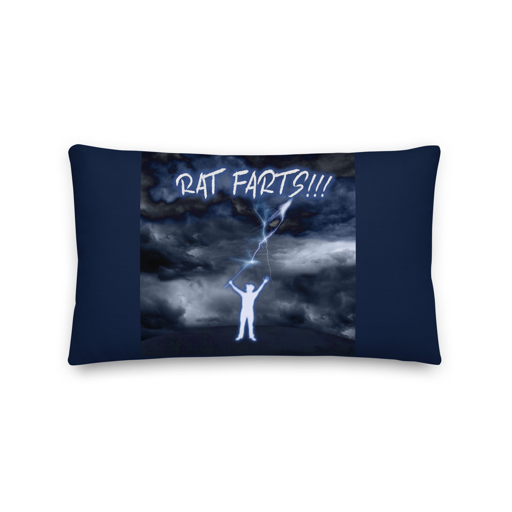 Blue pillow with Rat Farts on it