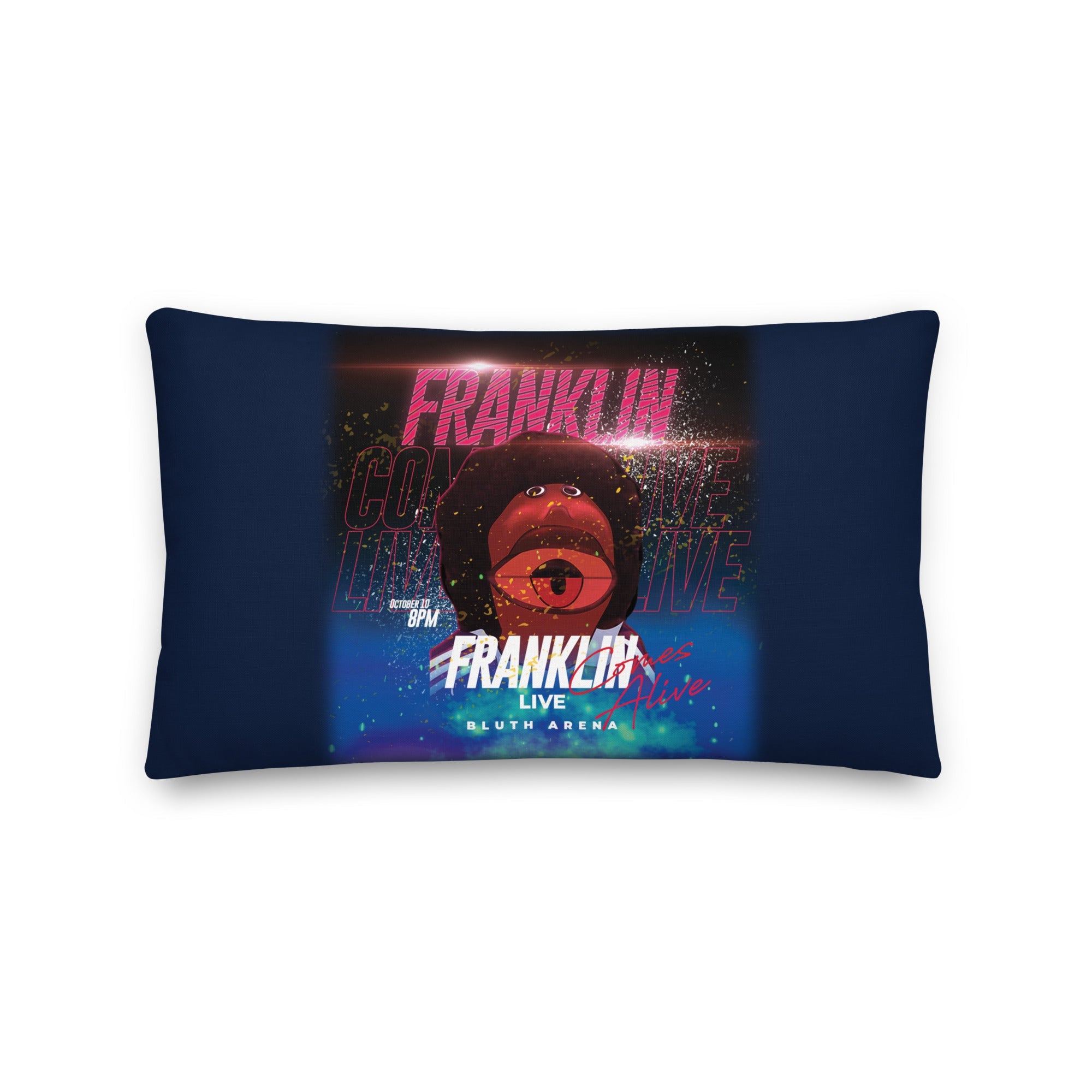Black pillow with a picture of a dummy