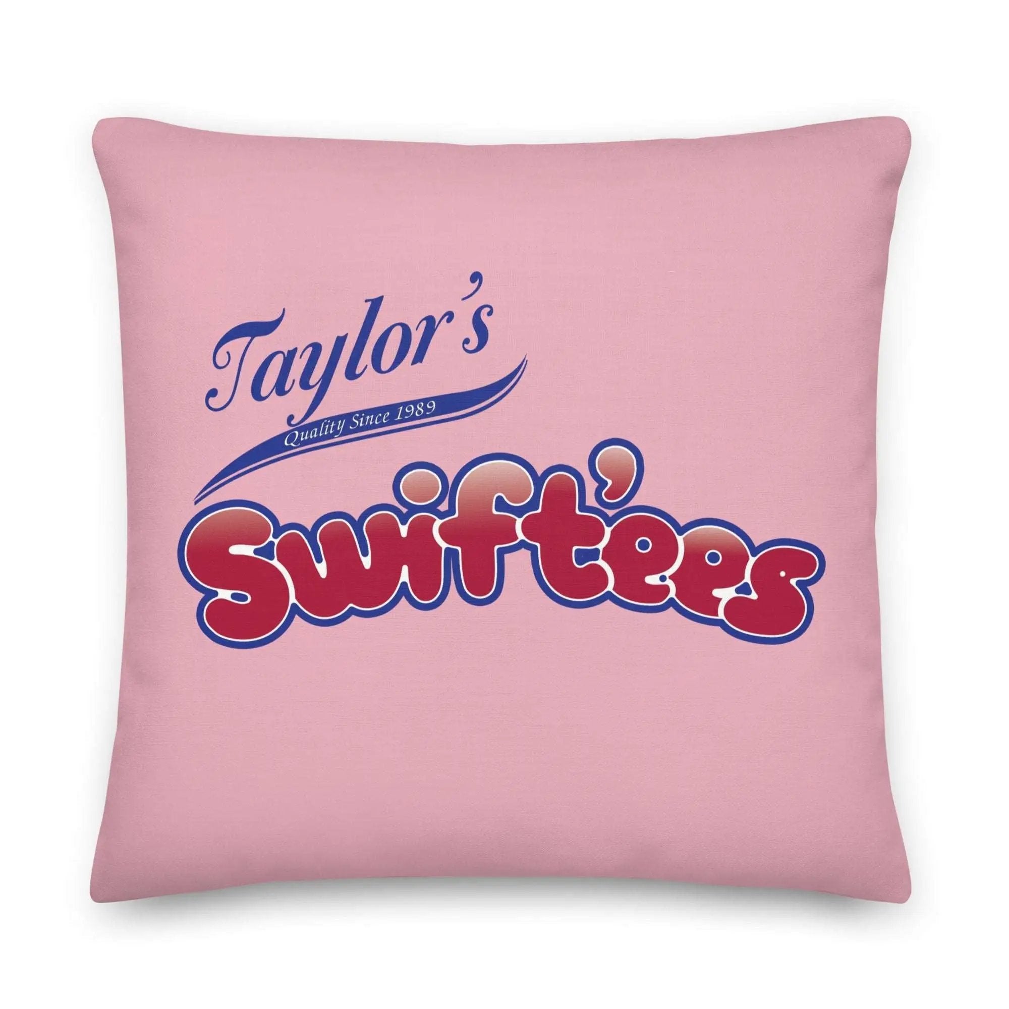 a pink pillow with the words taylor's swifties on it
