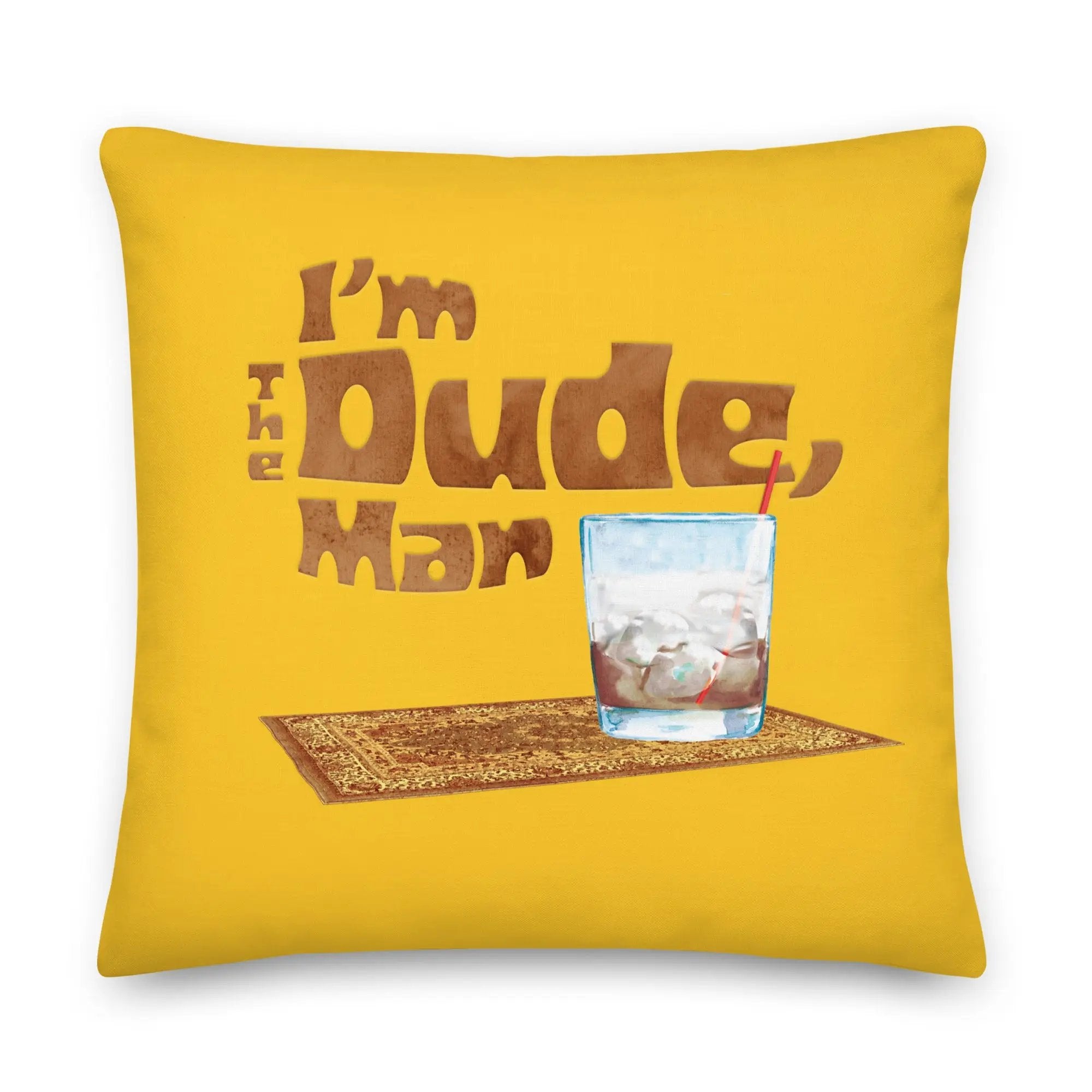 Yellow Pillow with a cocktail and rug
