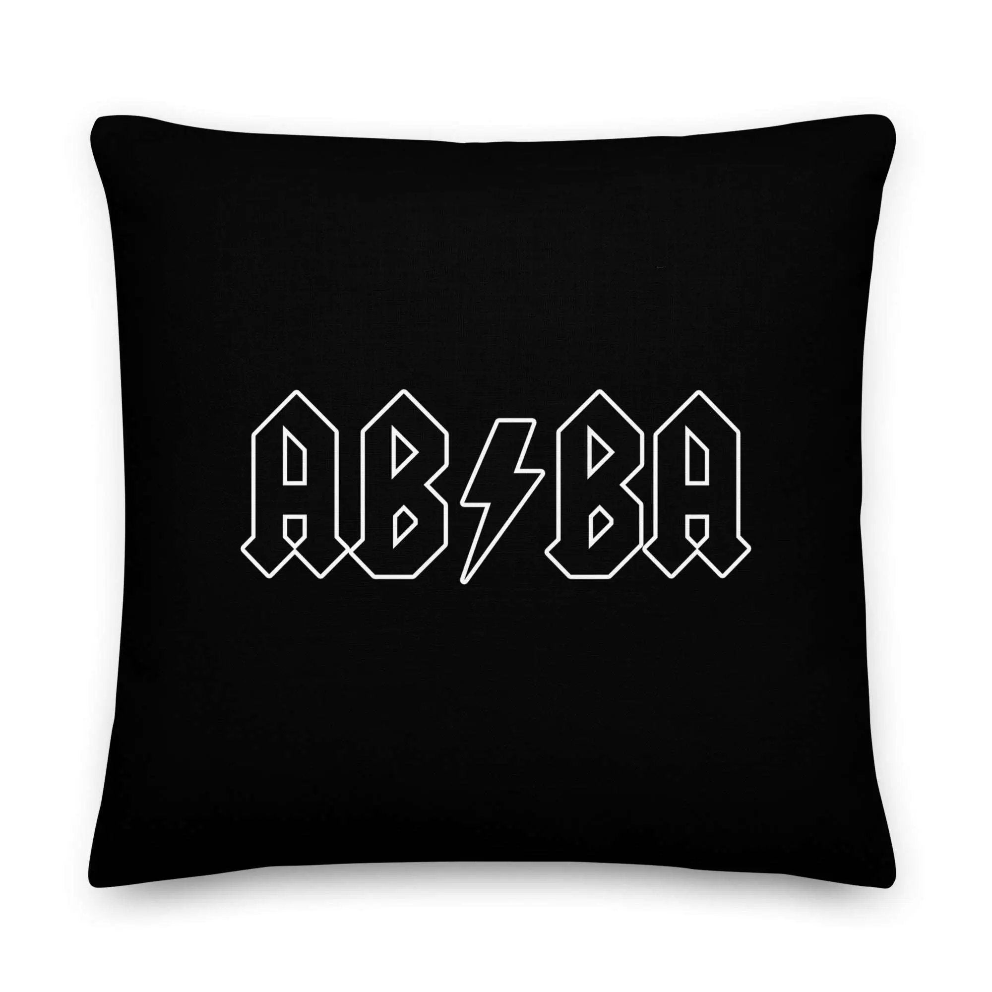 Black pillow with AB/BA on it