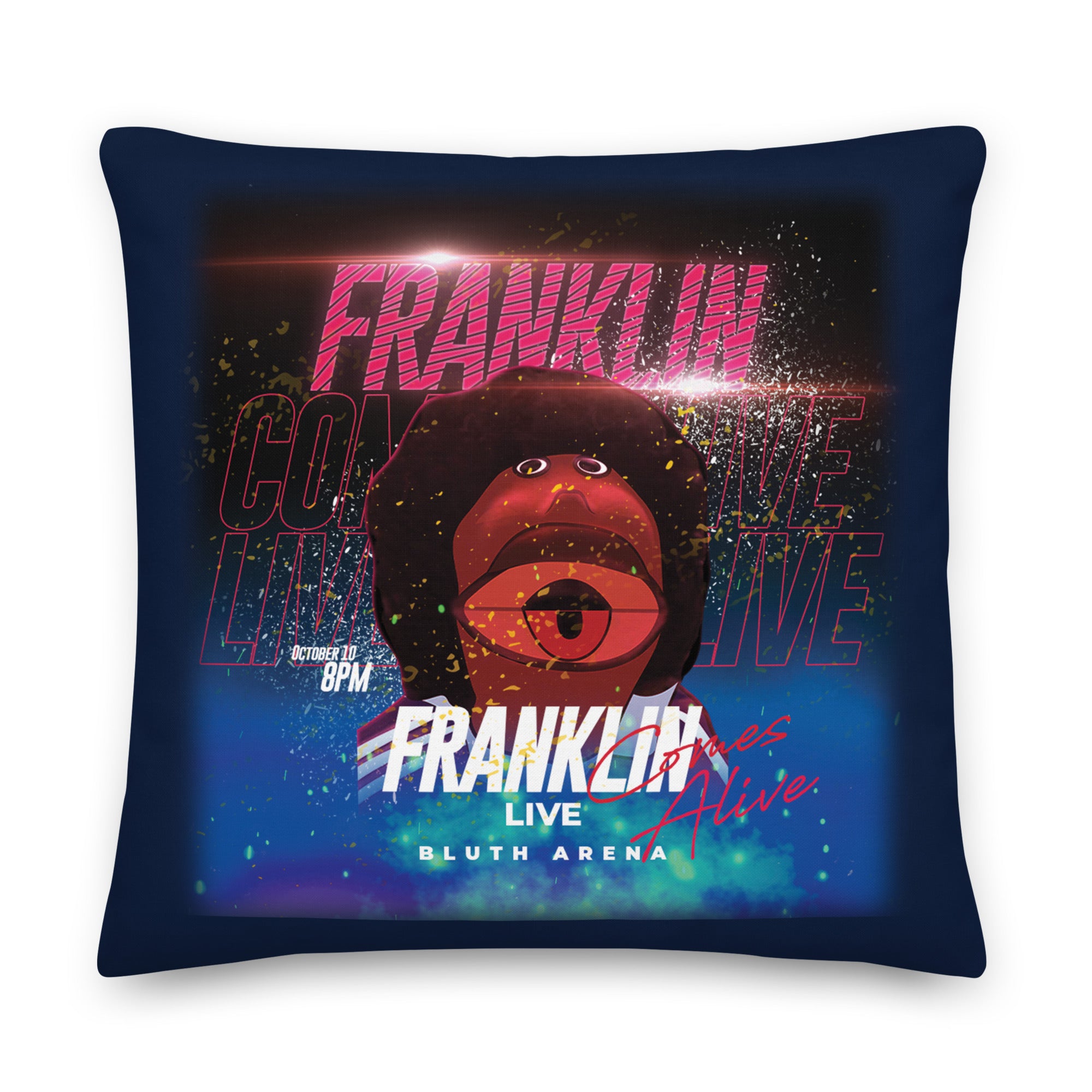 Black pillow with a picture of a dummy