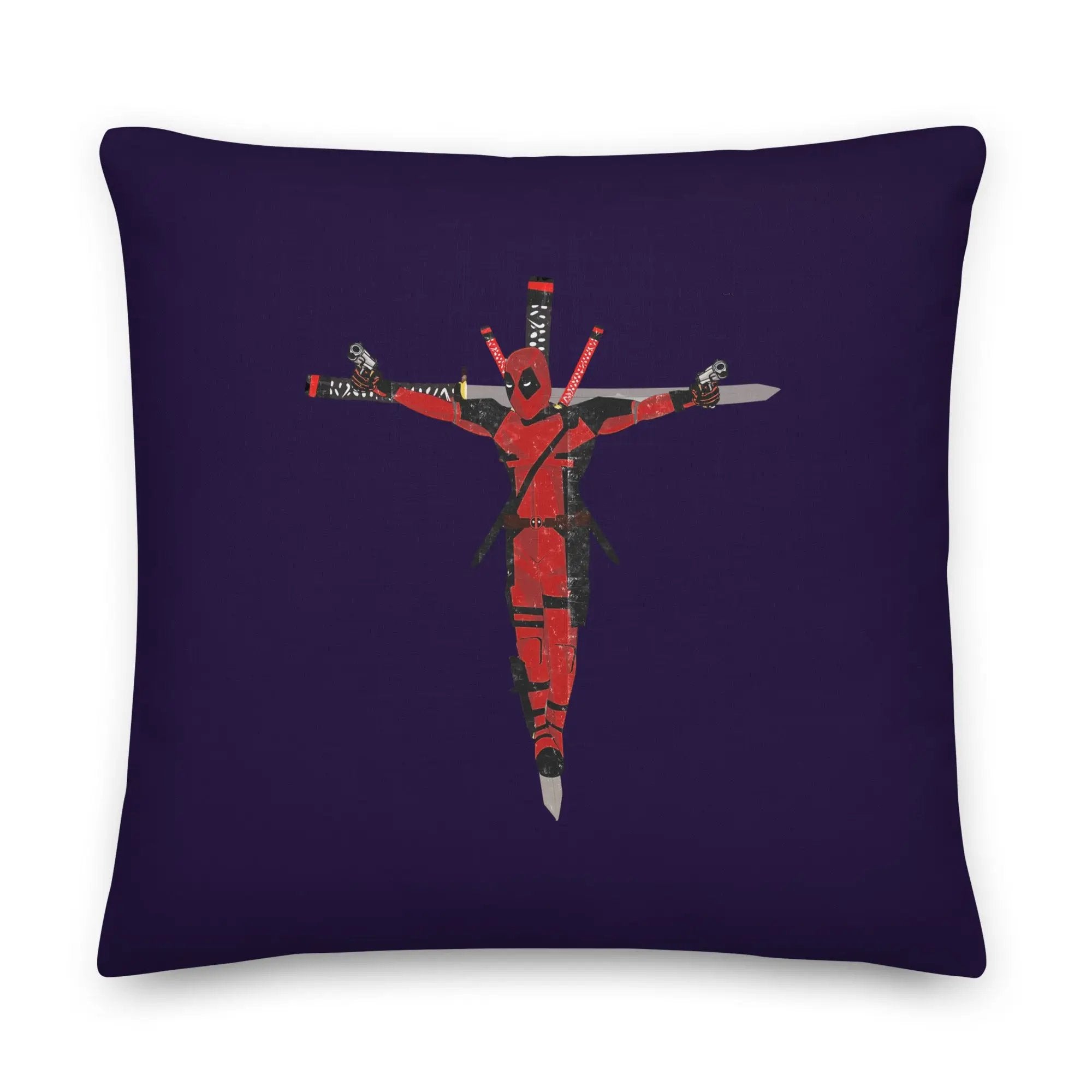 a pillow with a picture of a deadpool on it