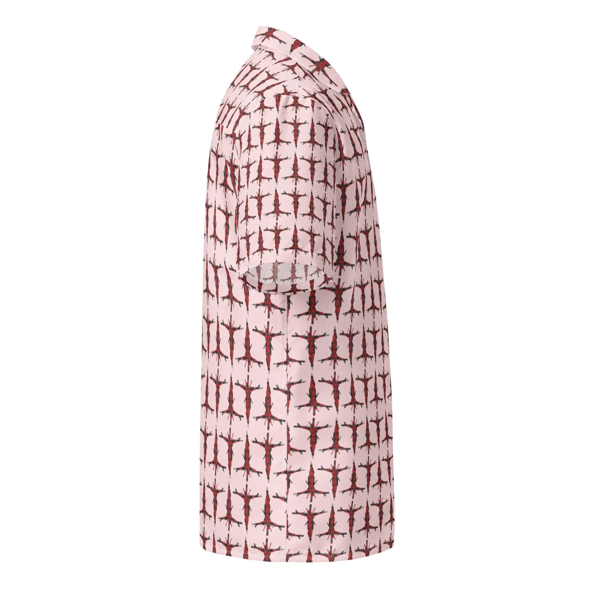 a white and red shirt with a pattern on it