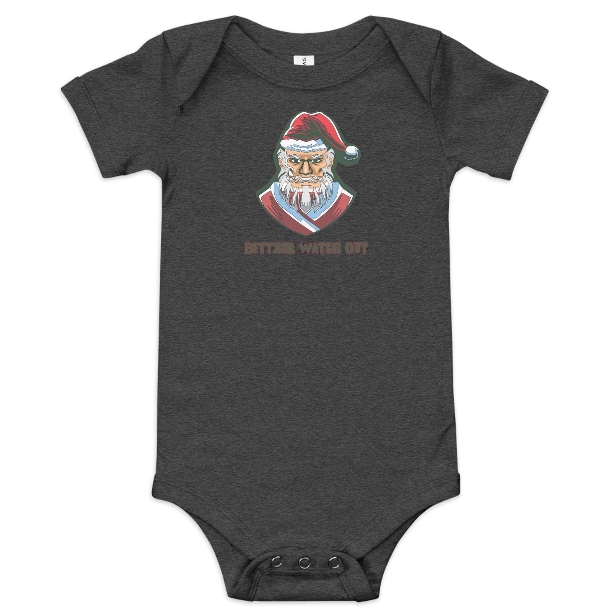a baby bodysuit with a santa clause on it