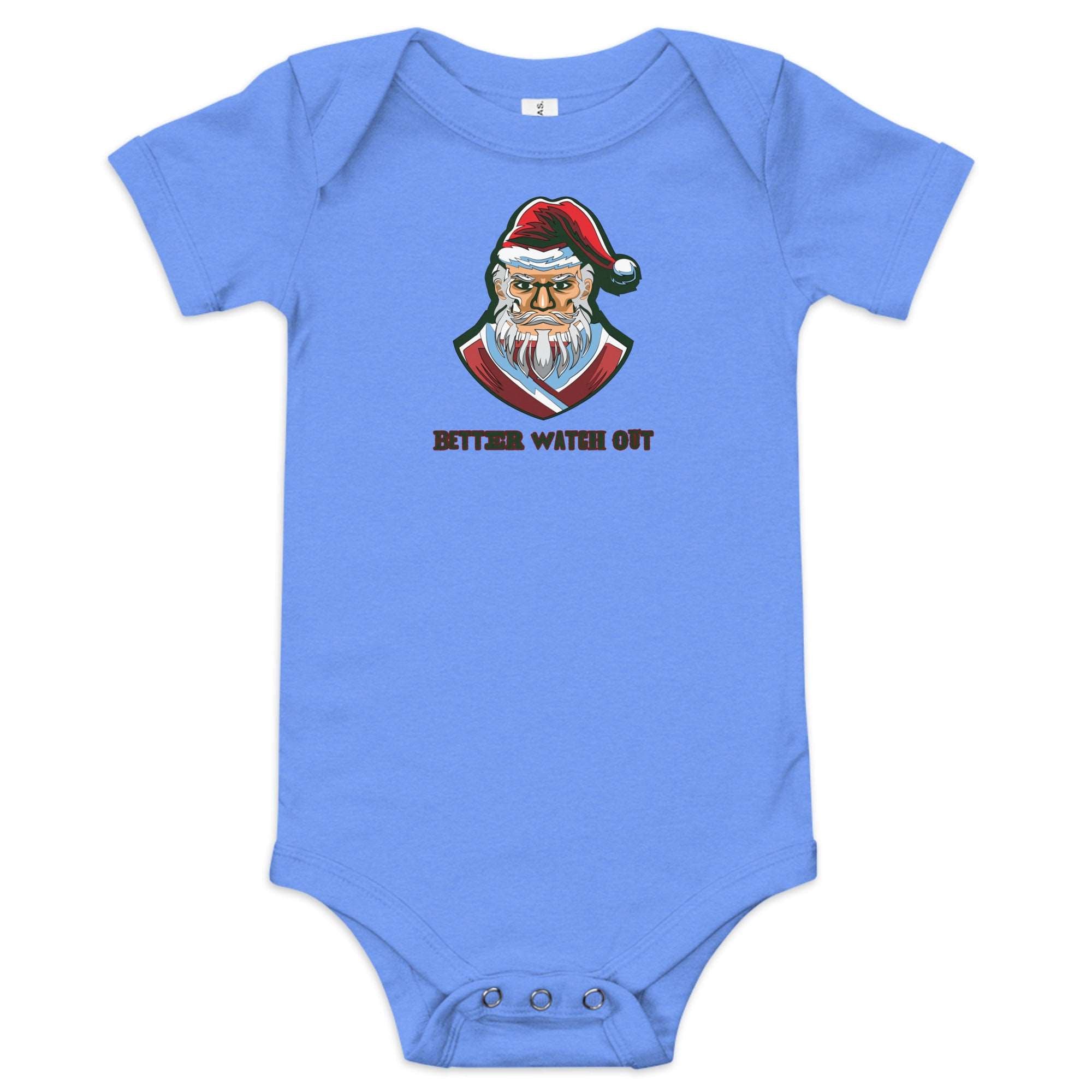 a baby bodysuit with a santa clause on it