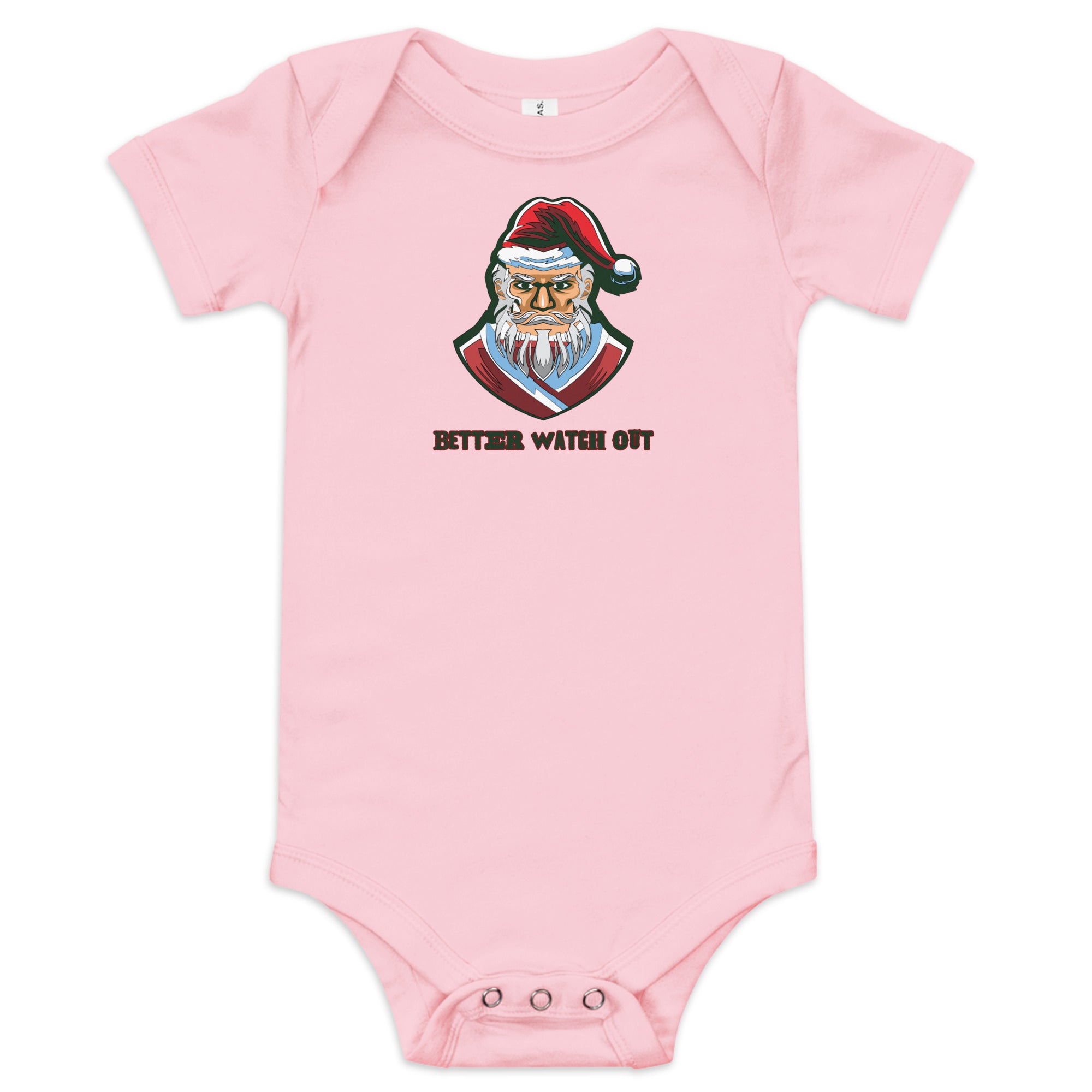 a baby bodysuit with a santa clause on it