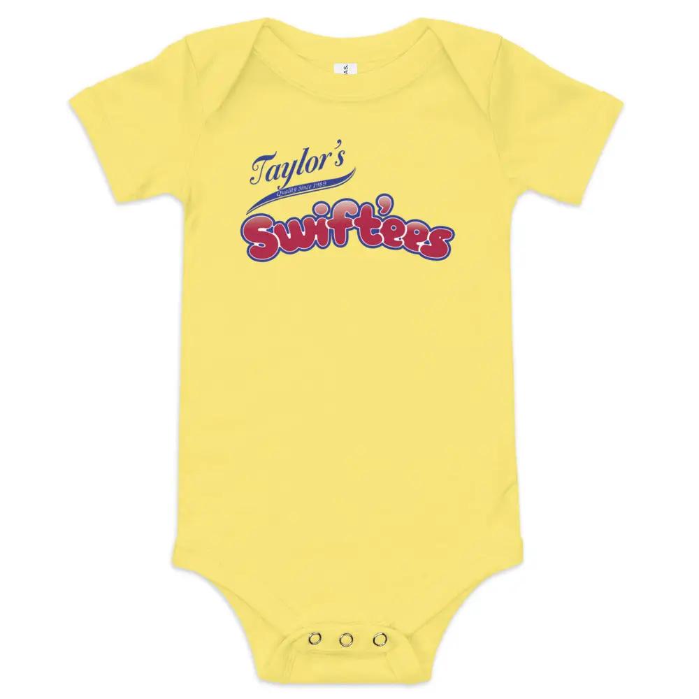 a baby bodysuit that says taylor's surfers on it