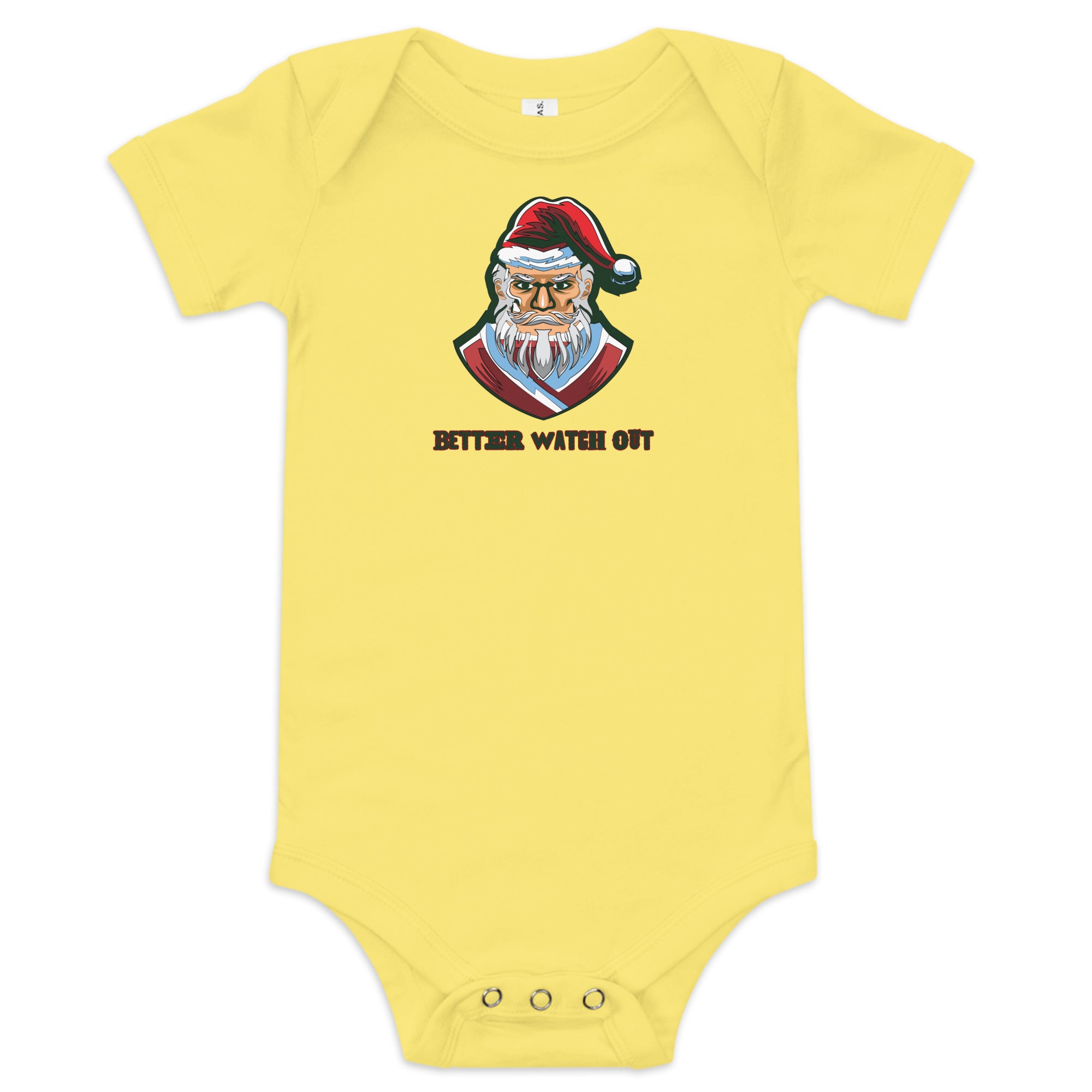 a baby bodysuit with a santa clause on it