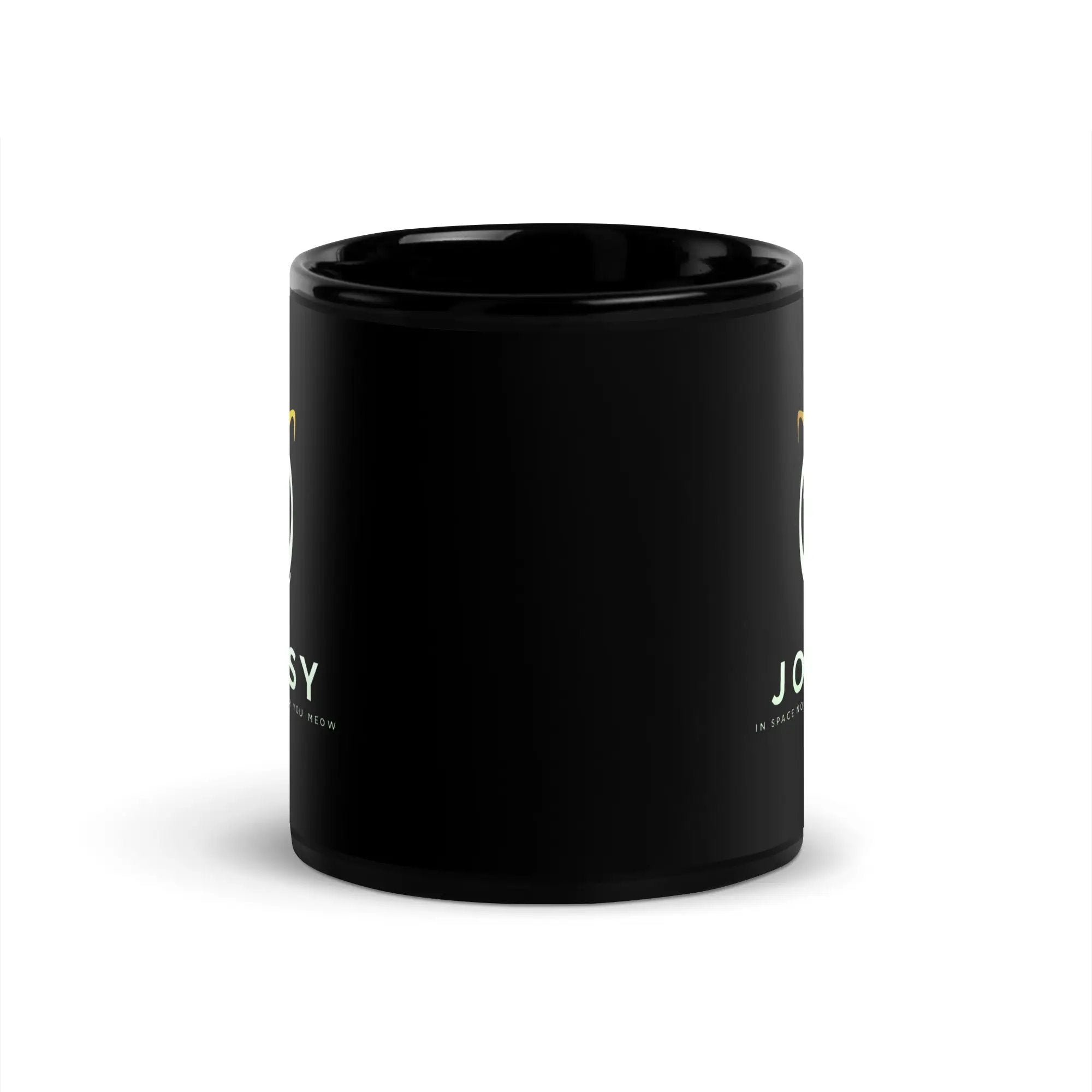 a black coffee mug with the words i love you on it
