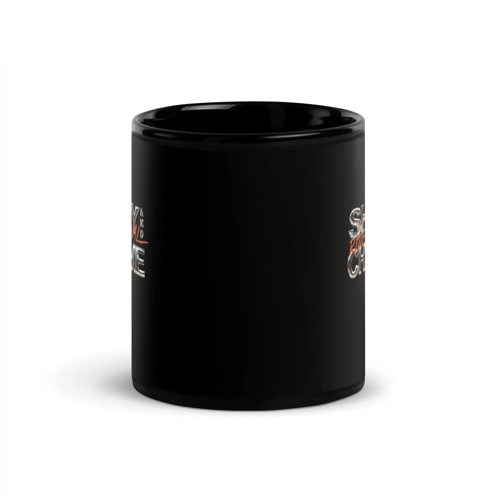 a black coffee mug with a dragon on it