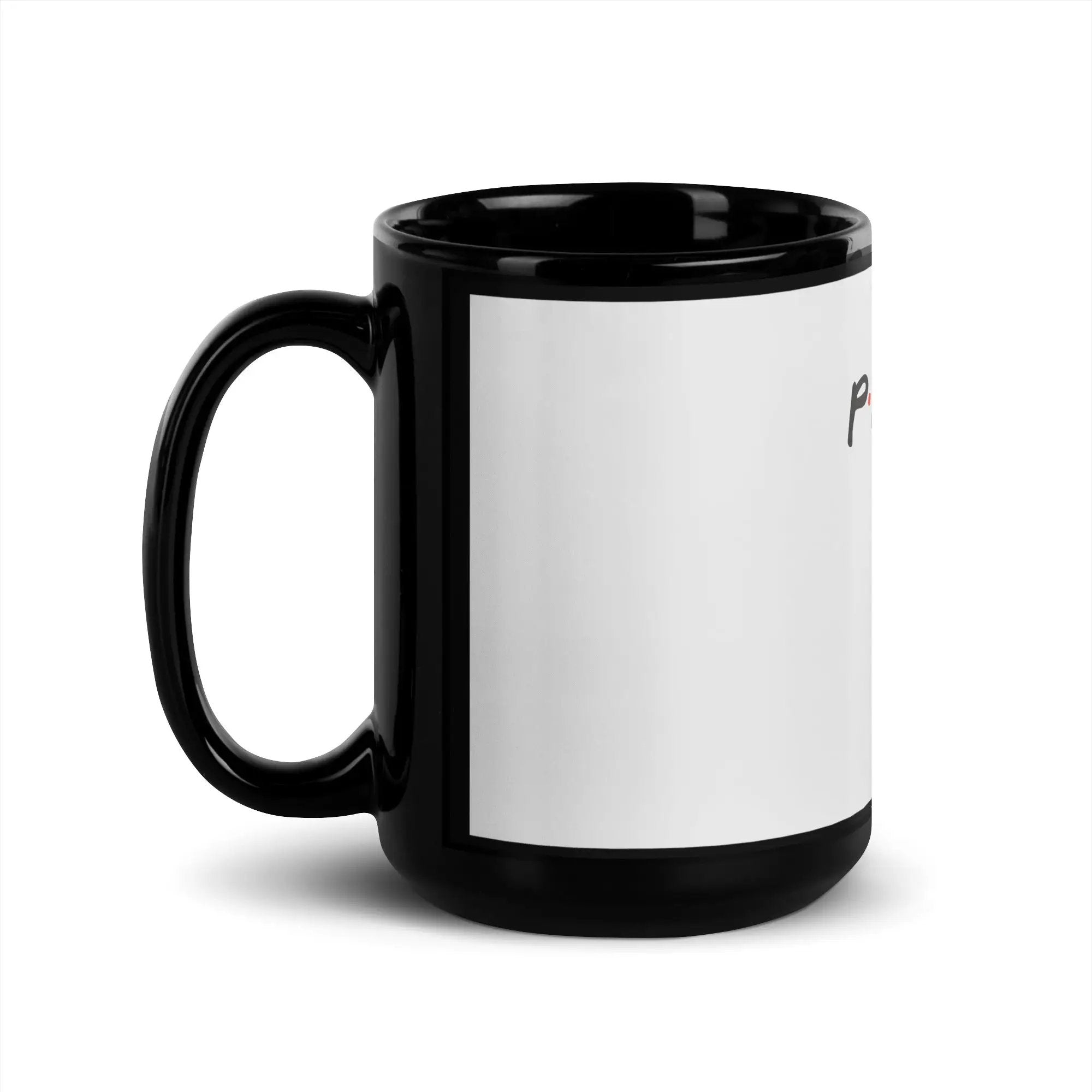 a black and white coffee mug on a white background