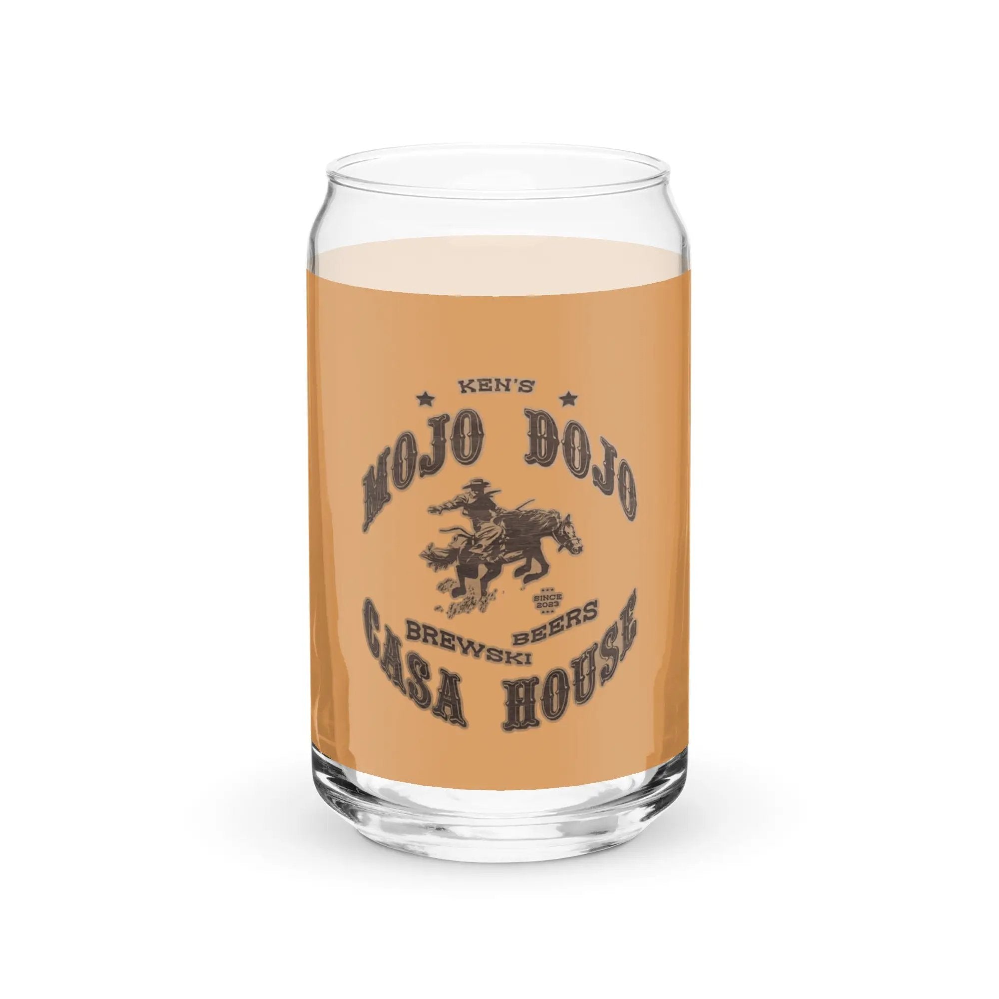 a glass of beer with a label on it