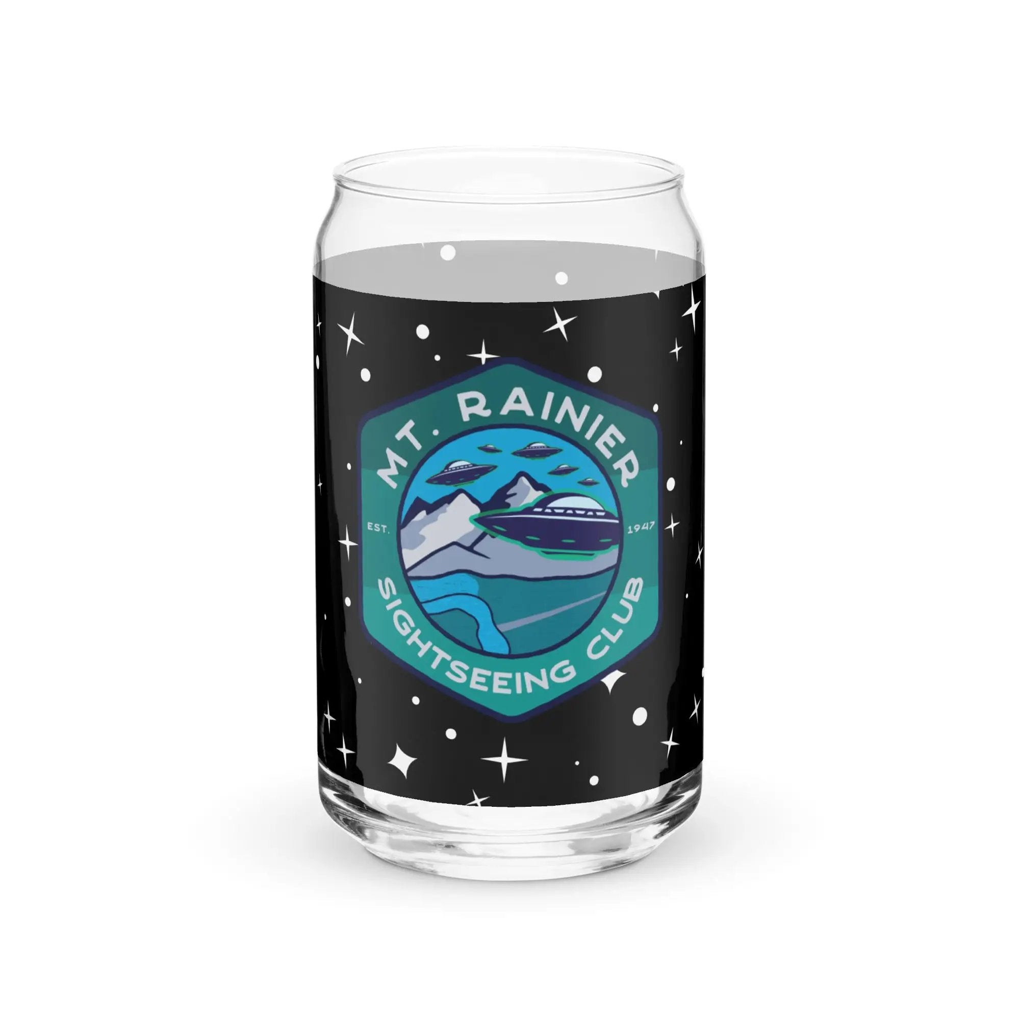 a beer glass with the words mt rainier on it