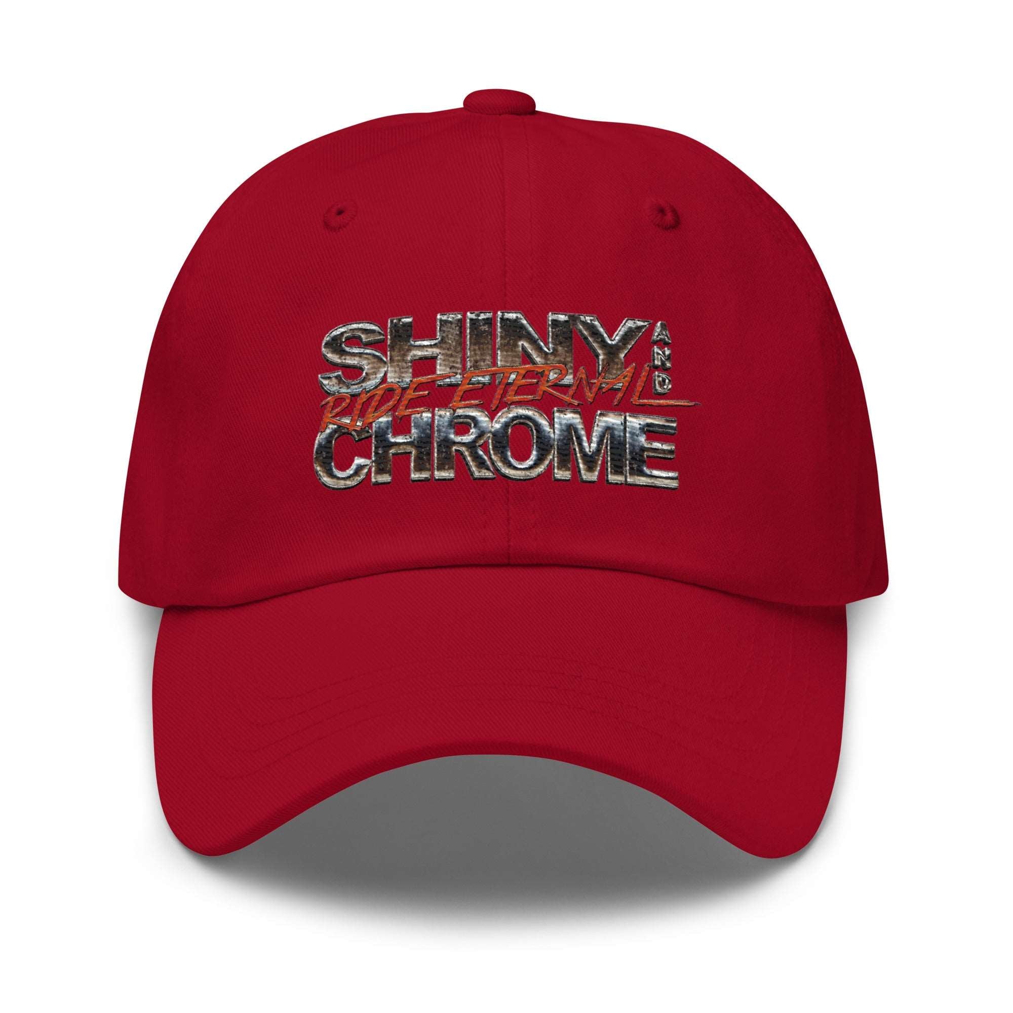 a red hat with the words shiny chrome on it