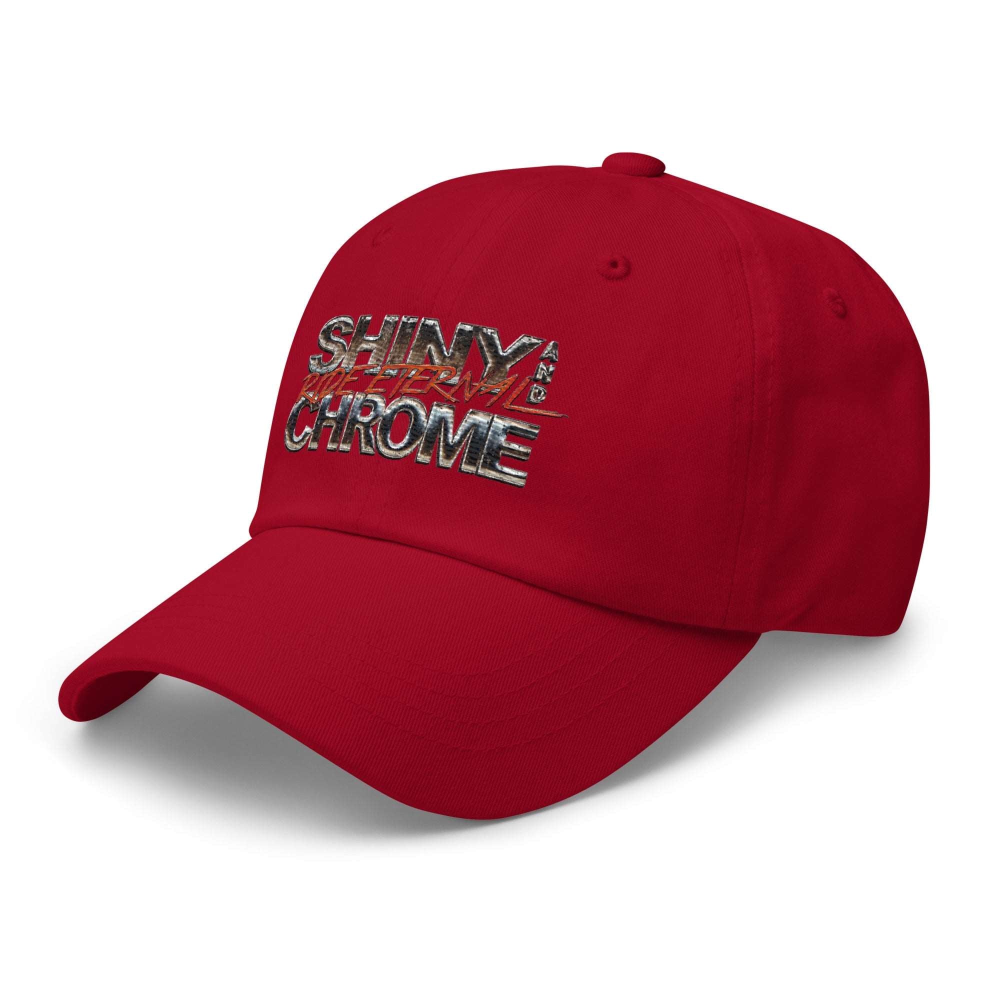 a red hat with the words shiny chrome on it