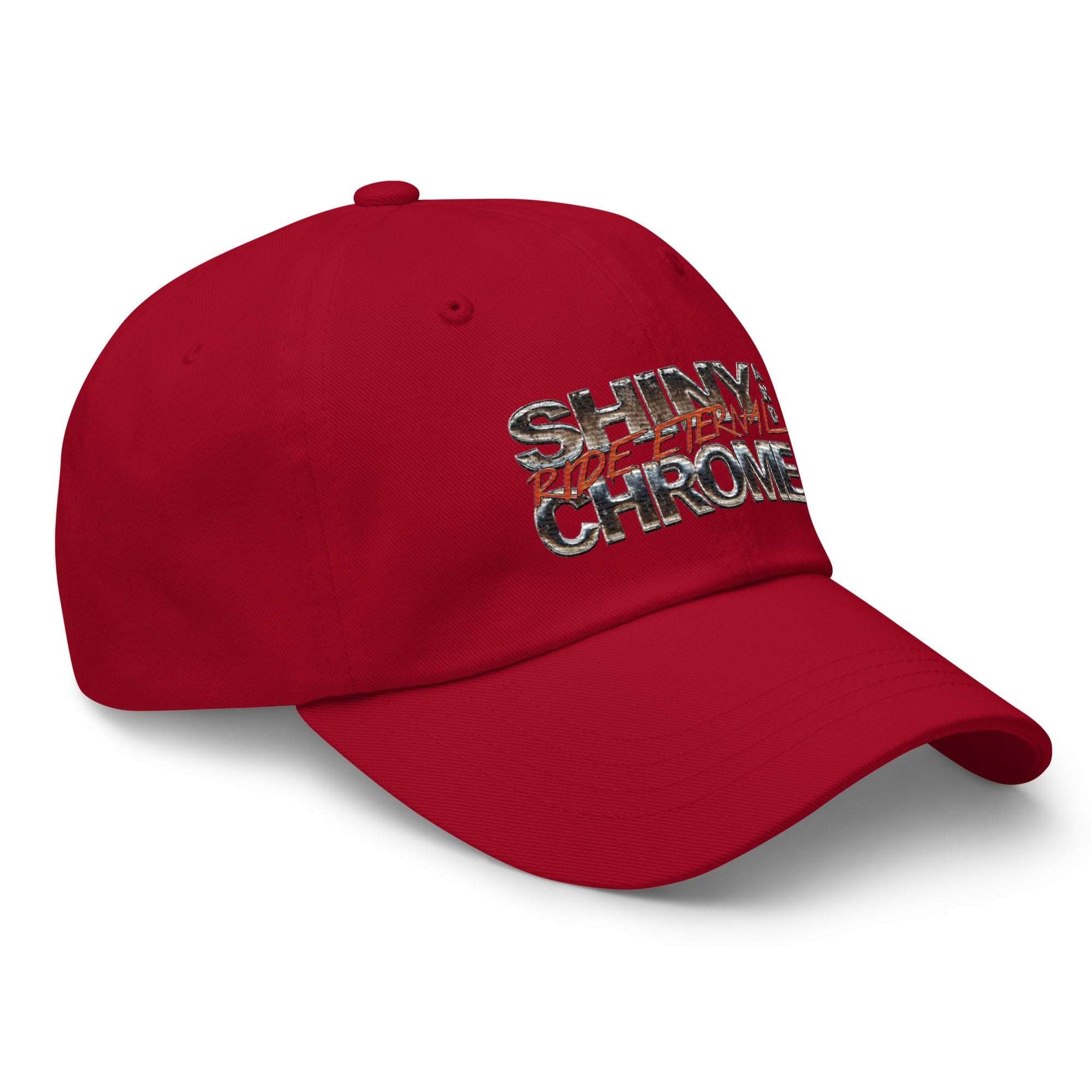 a red hat with the words shiny chrome on it