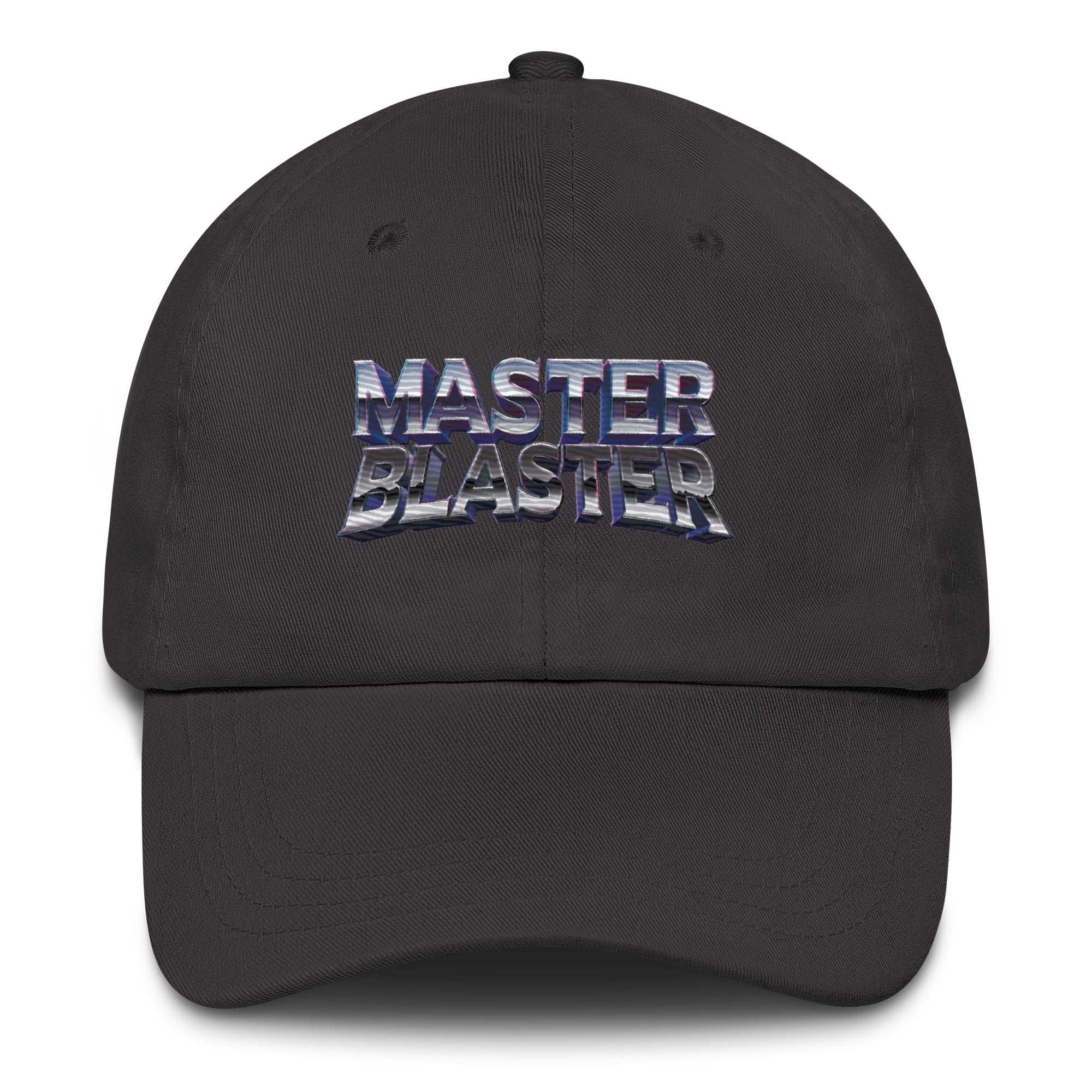 a black hat with the words master blaster printed on it