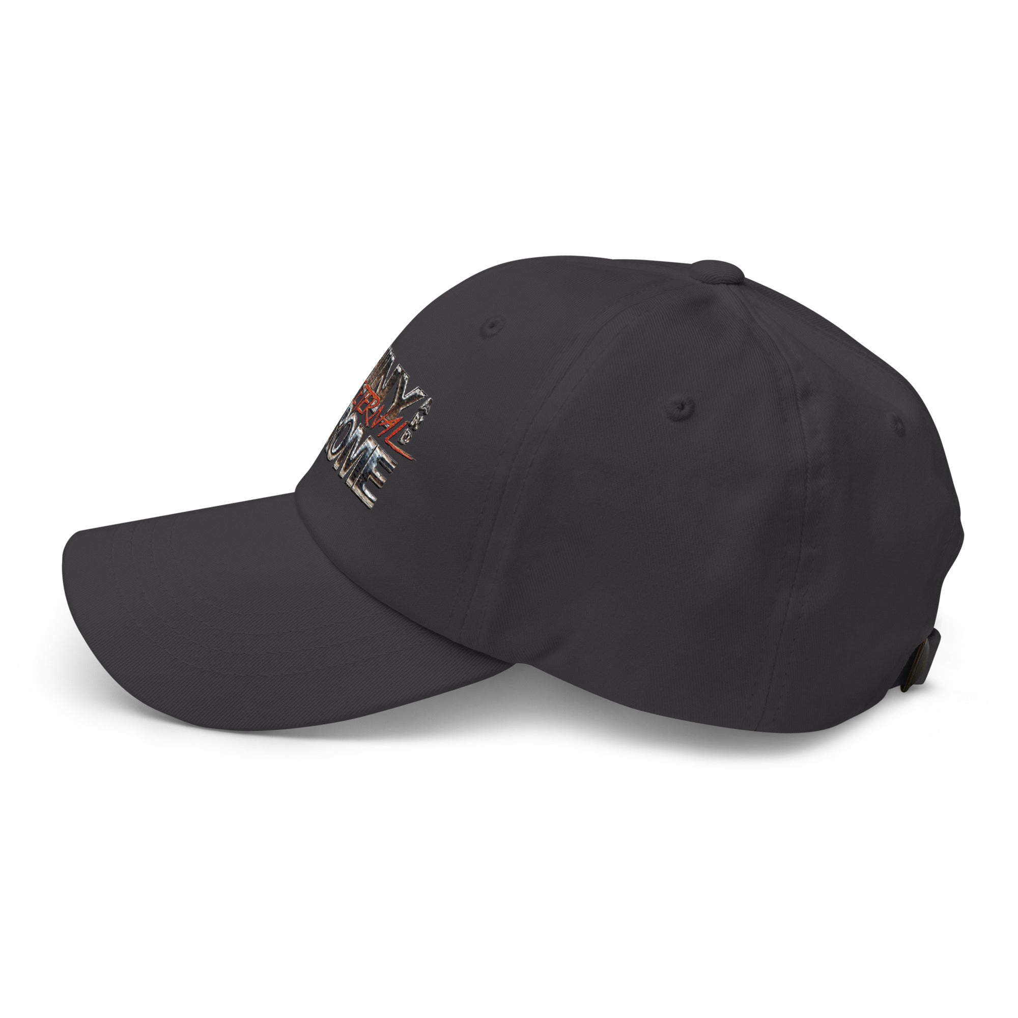 a black hat with a red cross on it