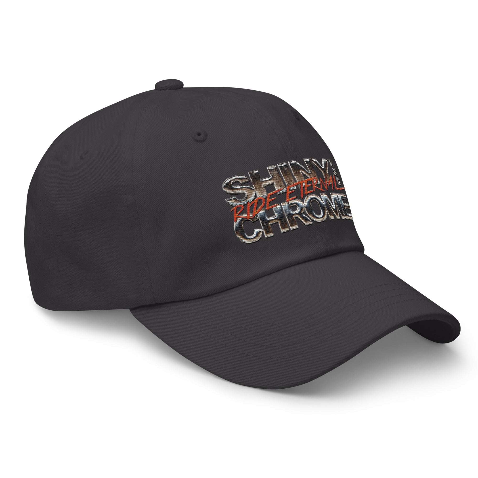 a black hat with the words satin chrome on it