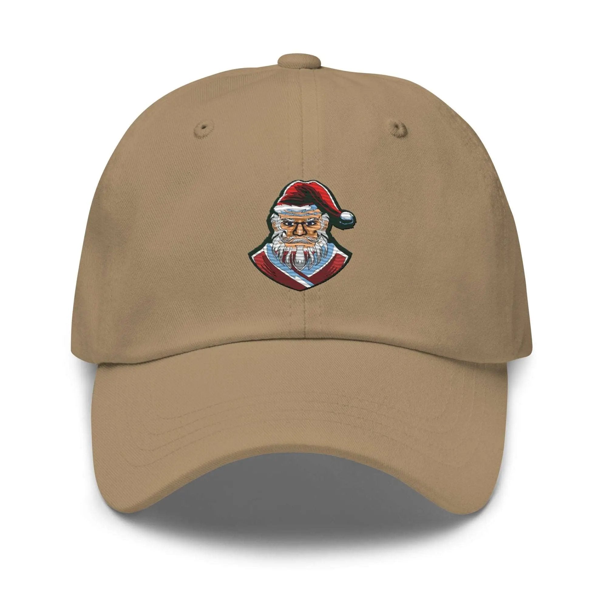 a tan hat with a santa clause on it