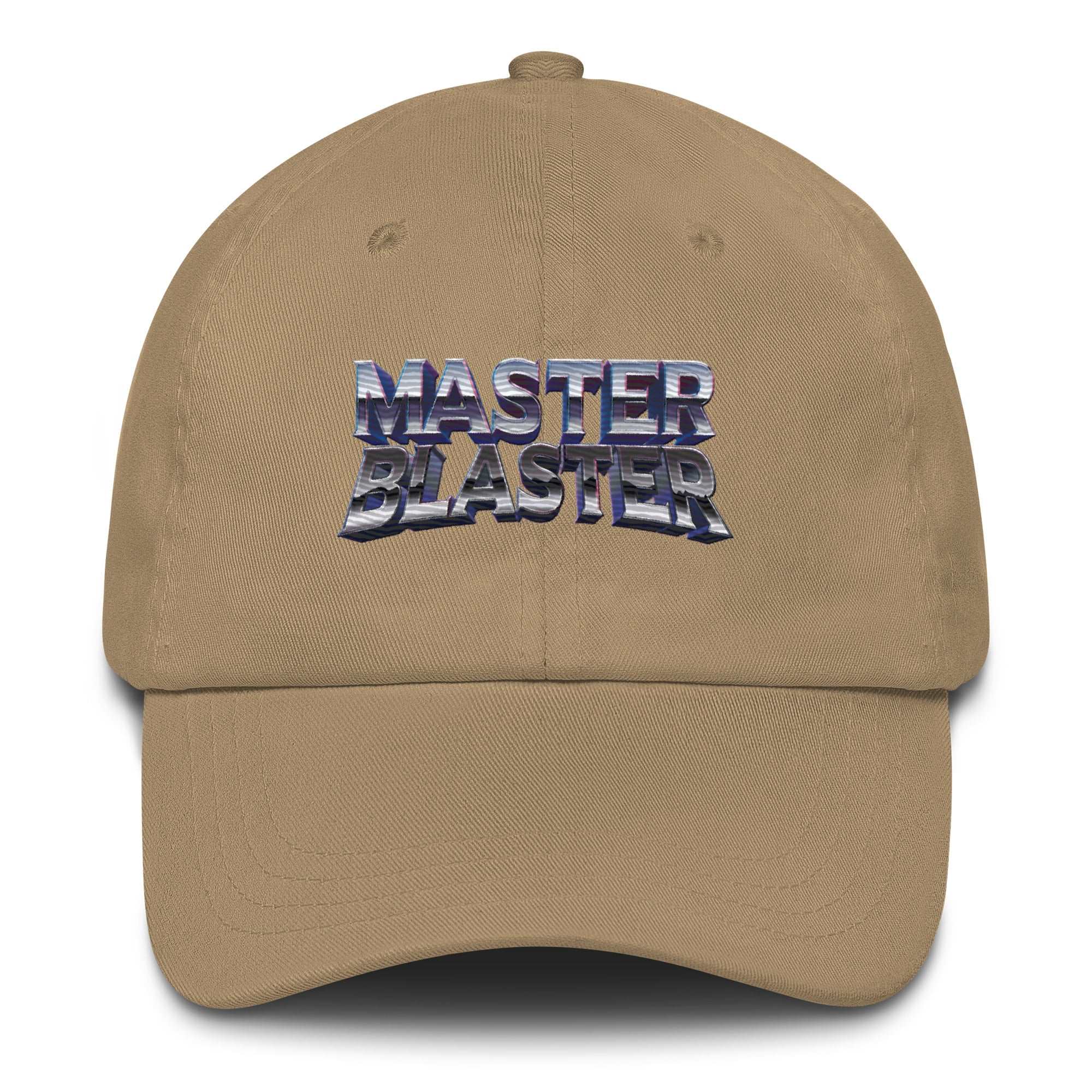 a tan hat with the words master blaster on it
