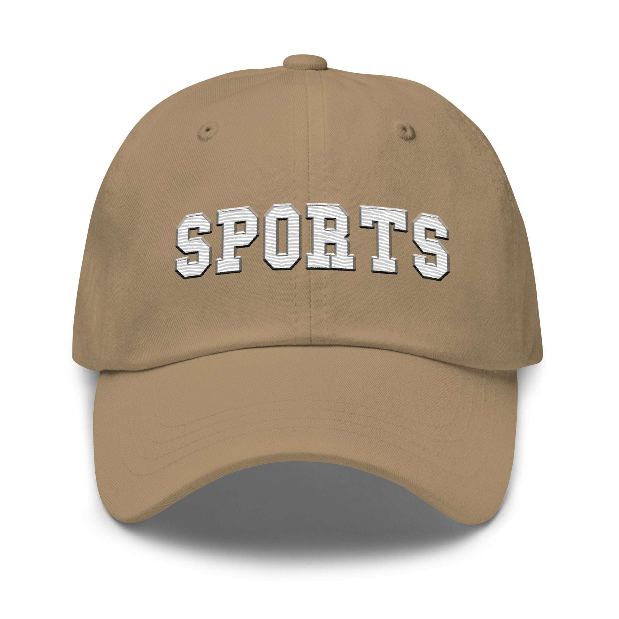 a baseball cap with the word sports on it