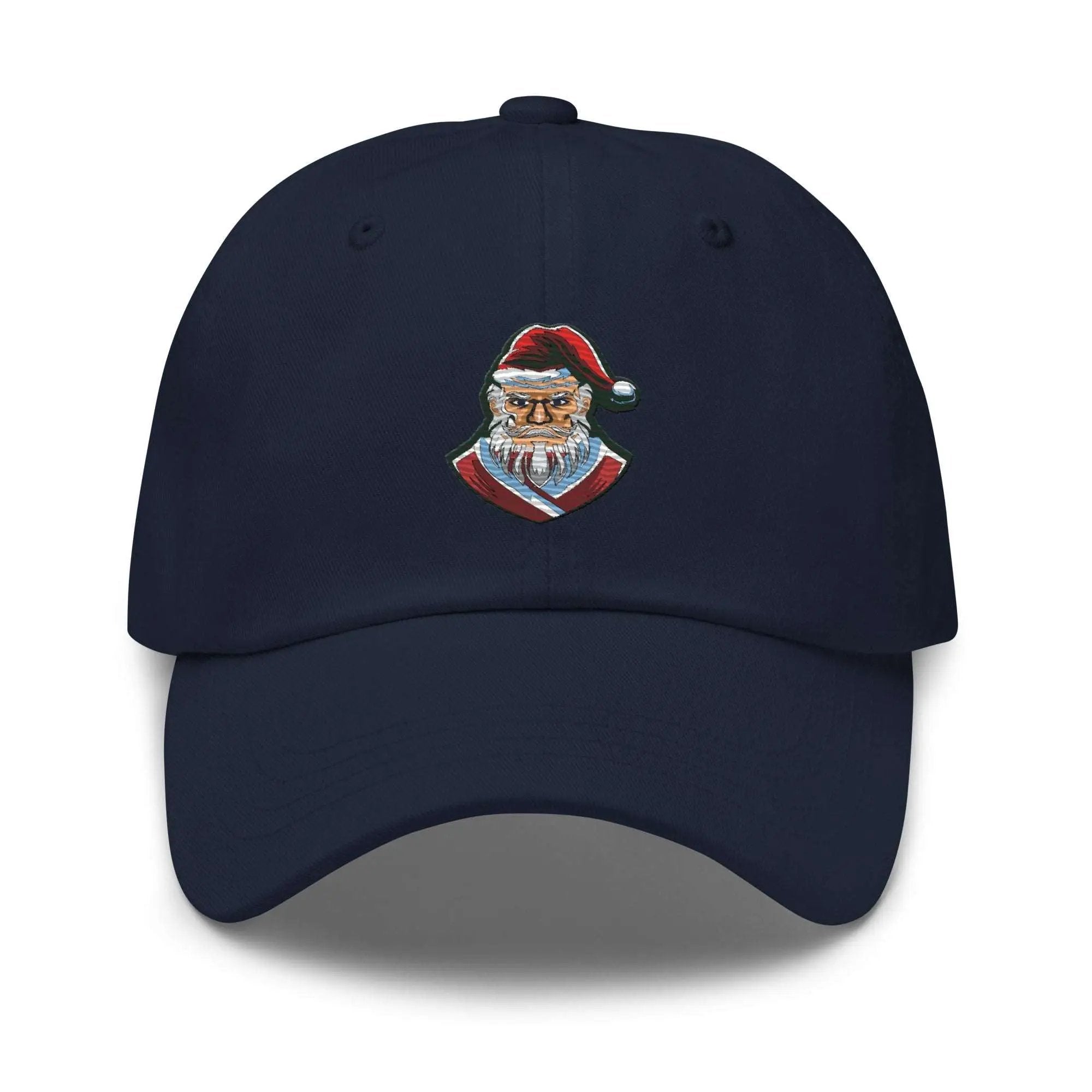 a baseball cap with a santa clause on it