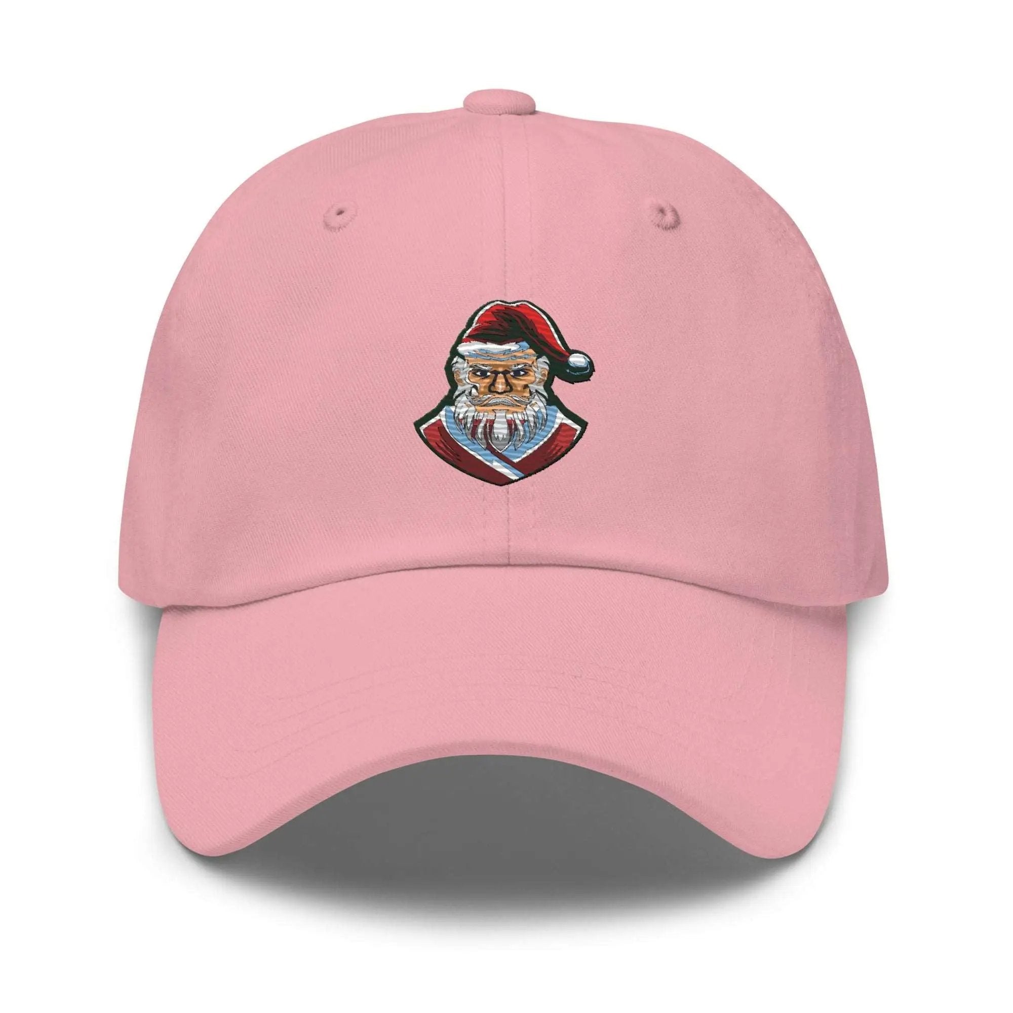 a pink hat with a santa clause on it