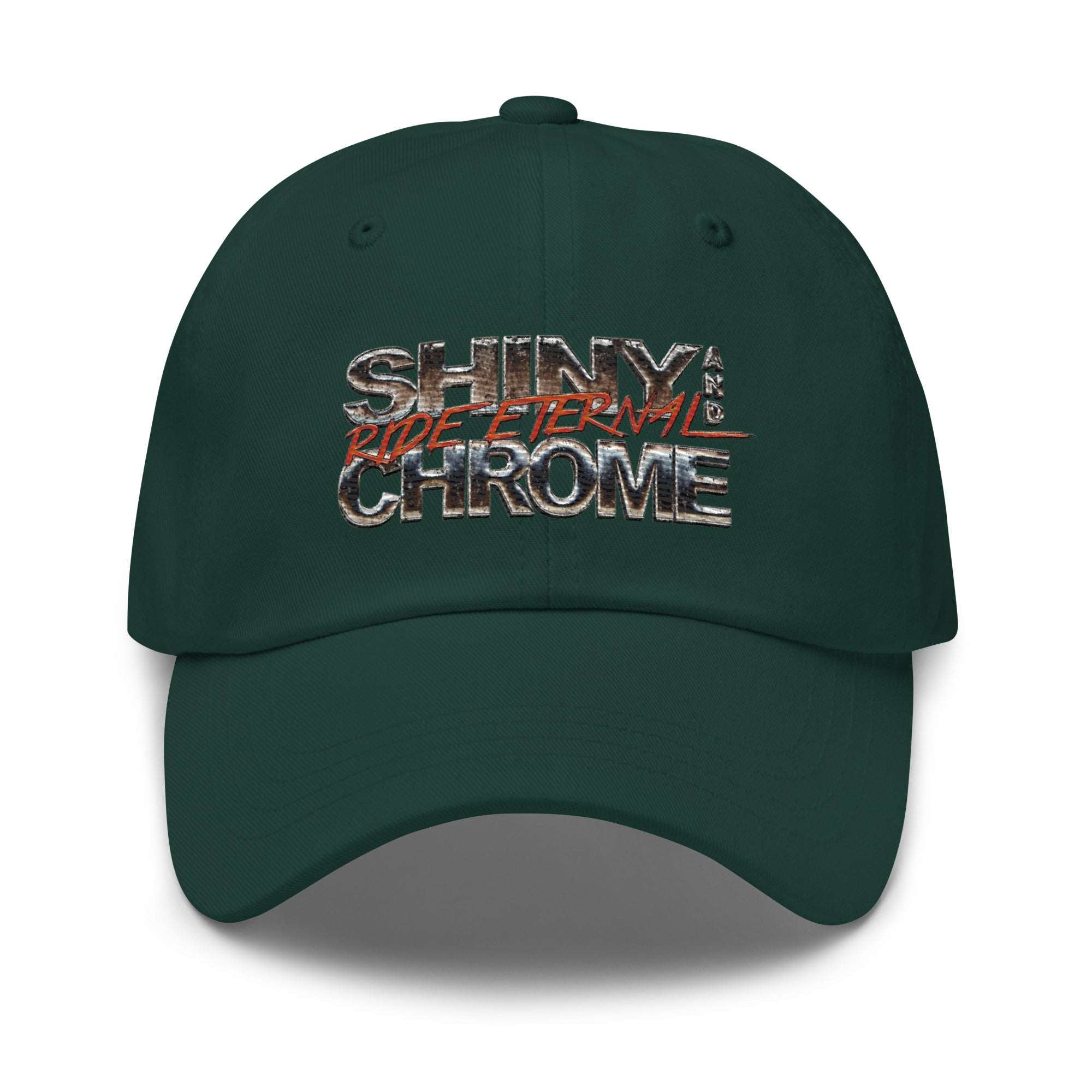 a green hat with the words shiny chrome on it
