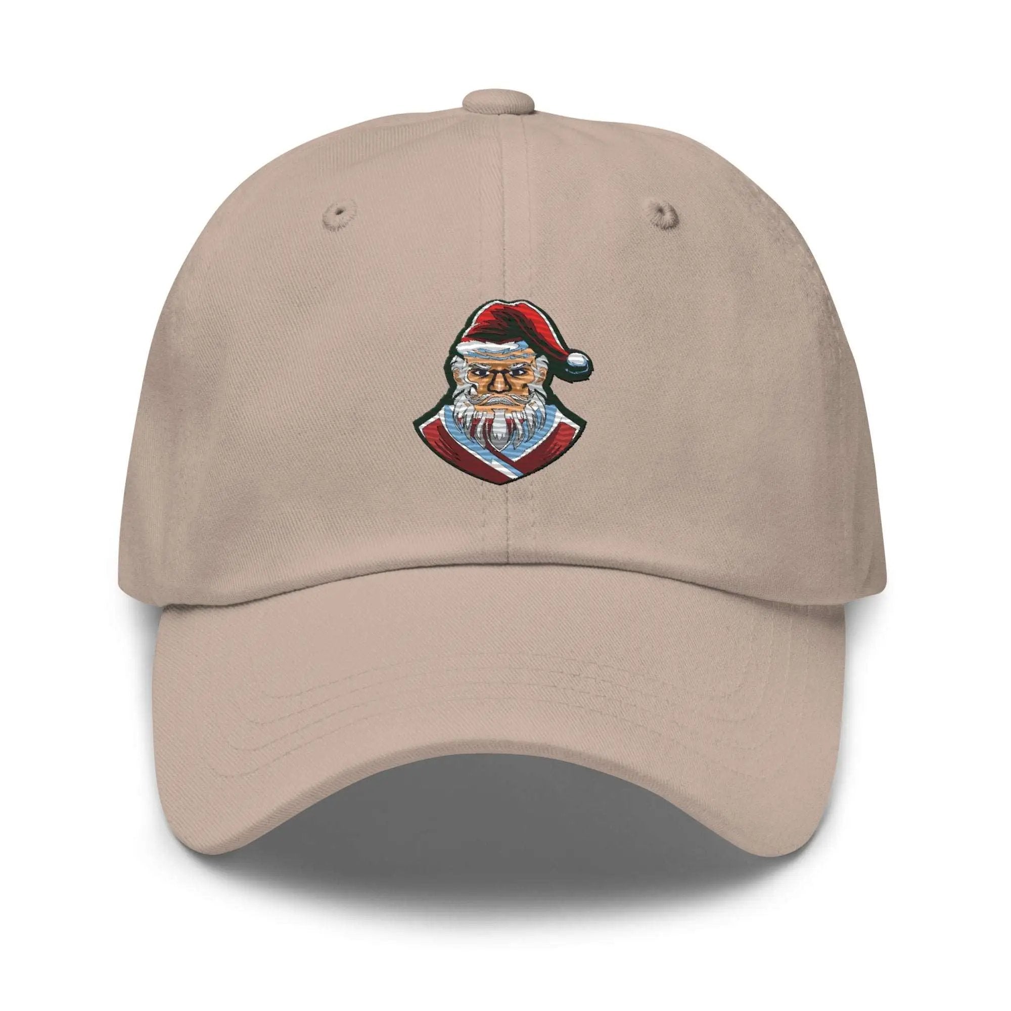 a tan hat with a santa clause on it