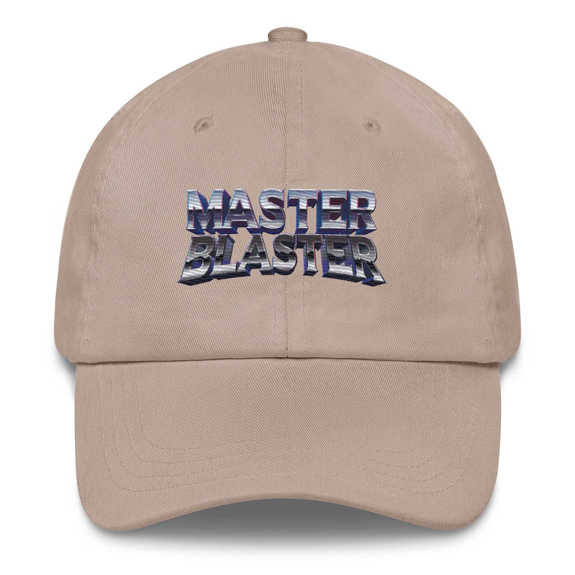 a tan hat with the words master blaster on it