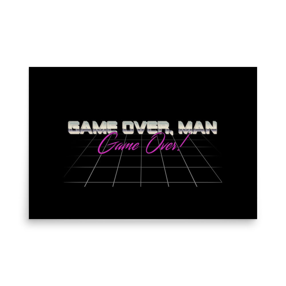 a black and white photo with the words game over man