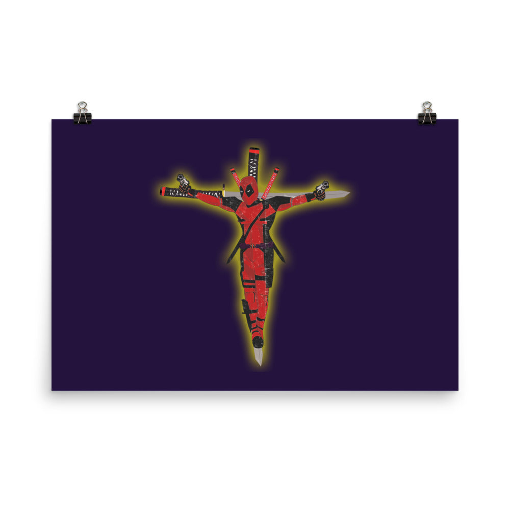 a picture of a crucifix on a purple background