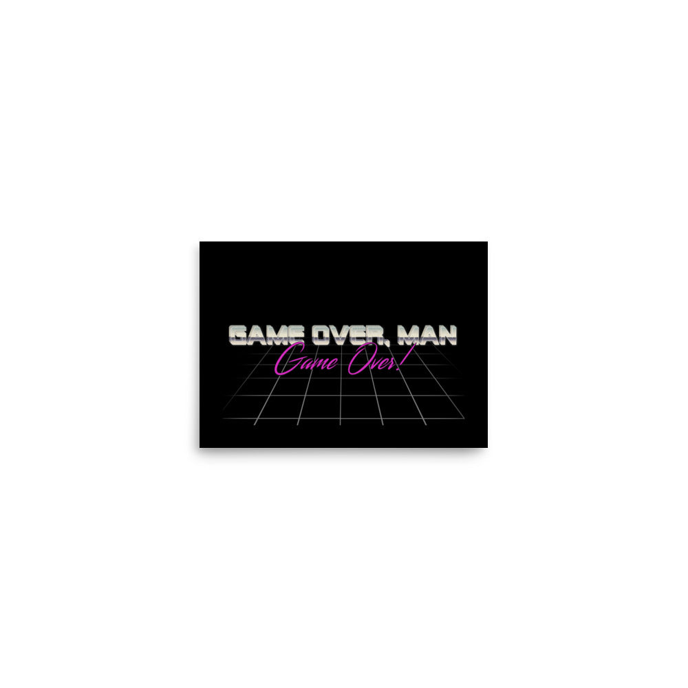 a black and white photo of a game over man logo