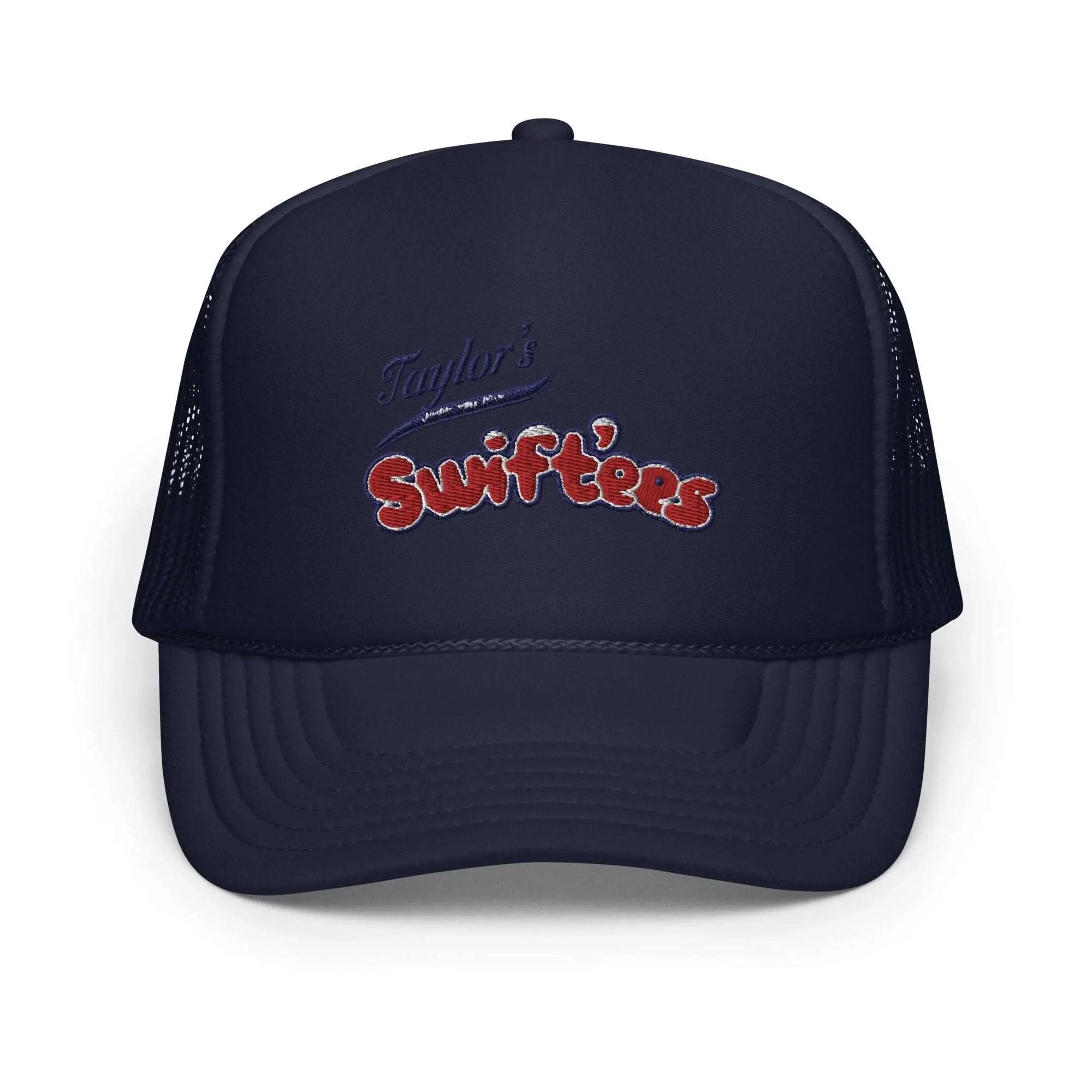 a navy trucker hat with the words swifties on it
