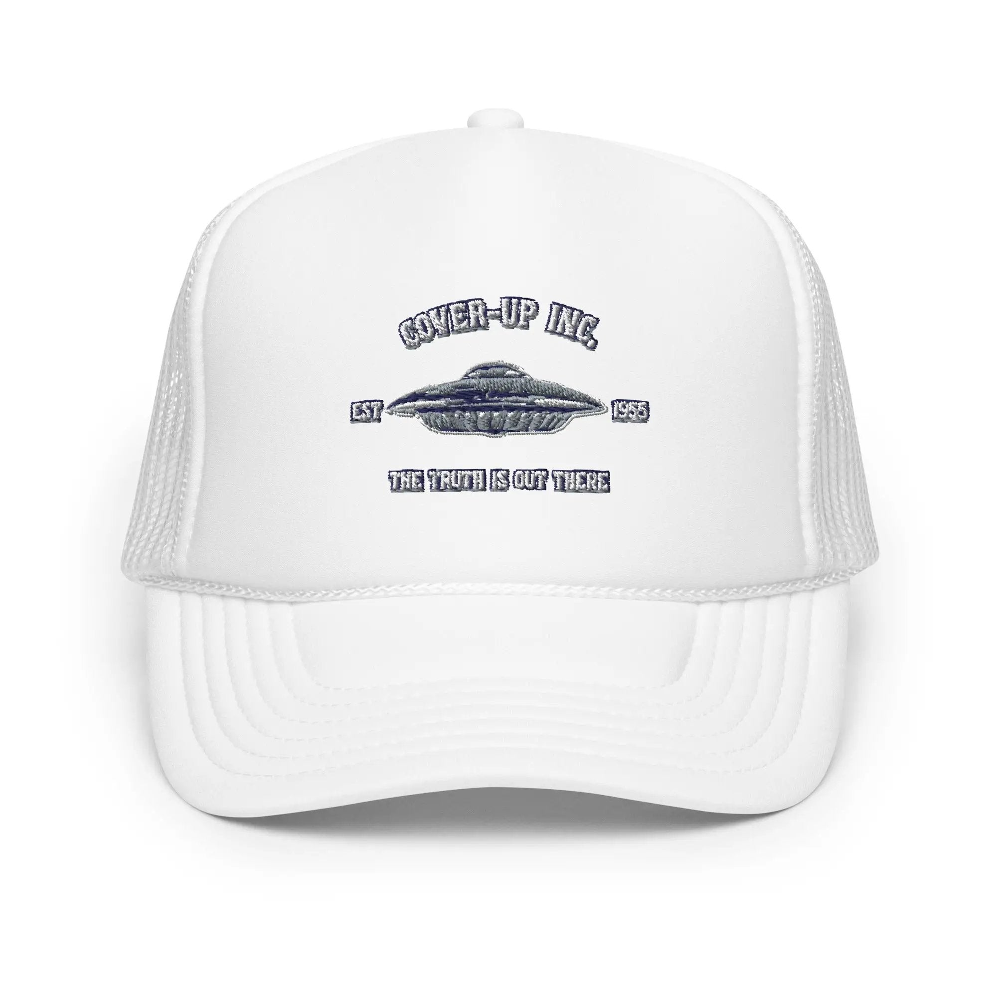 a white trucker hat with the words sweep - up ink on it