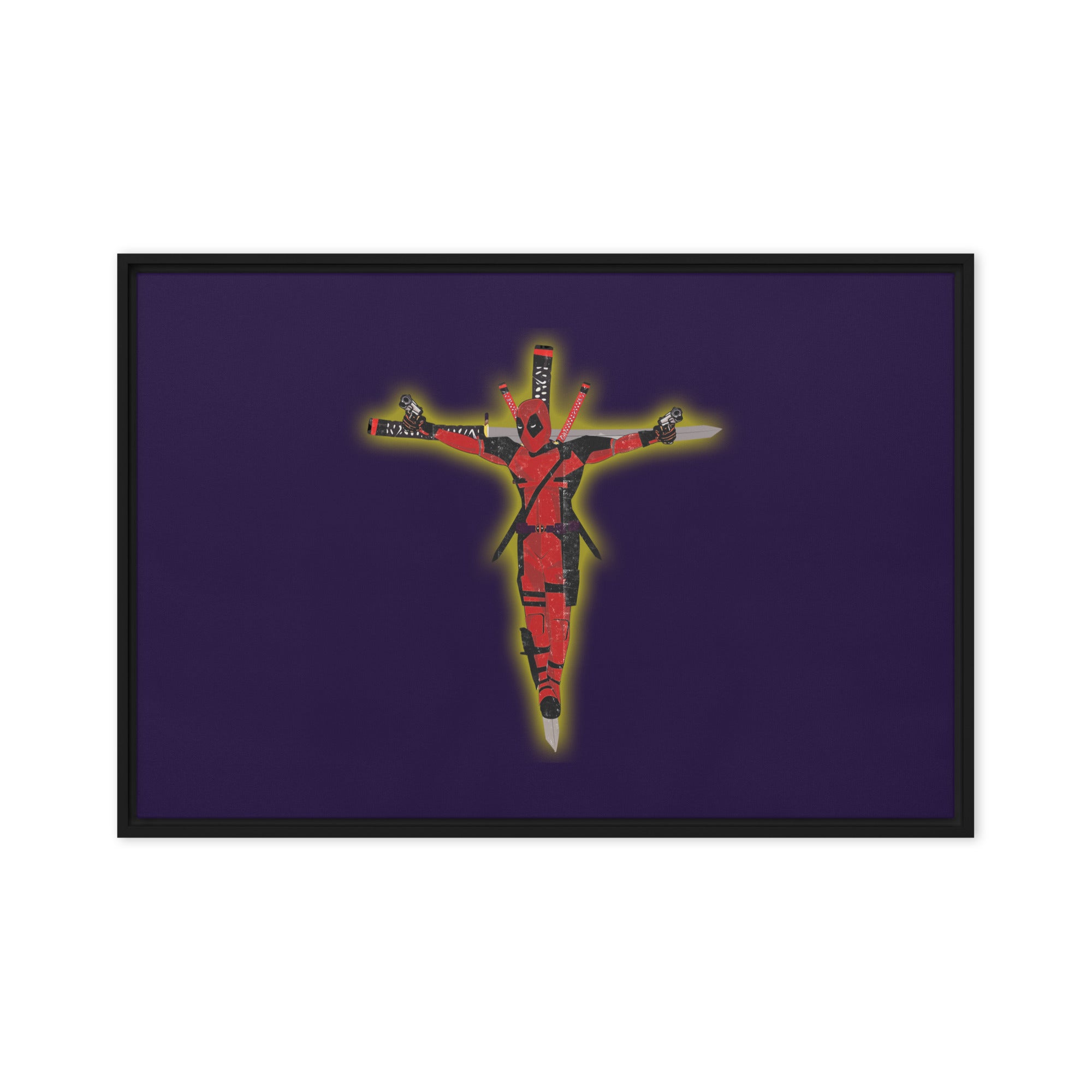a painting of a crucifix on a purple background
