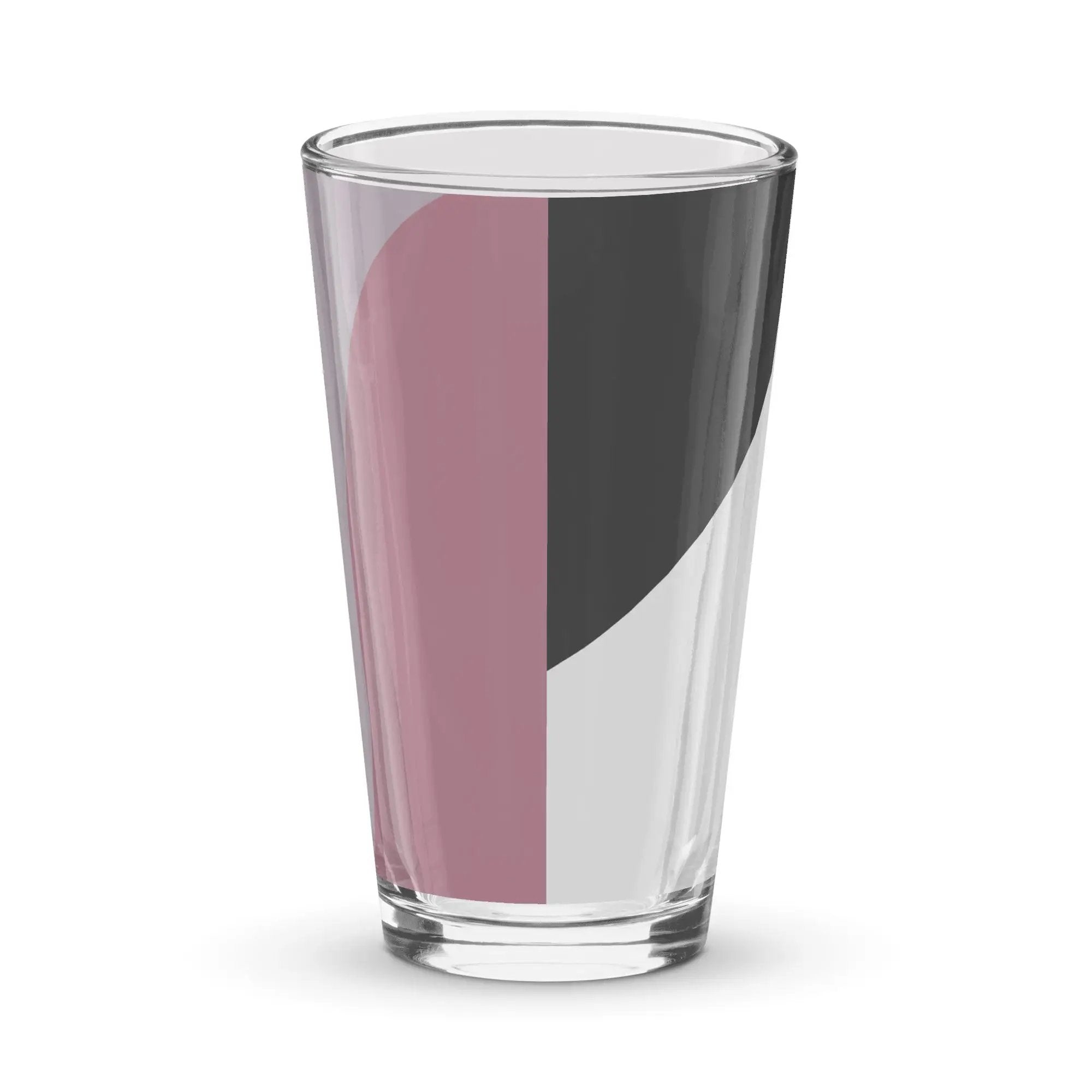 a glass with a pink and black stripe on it