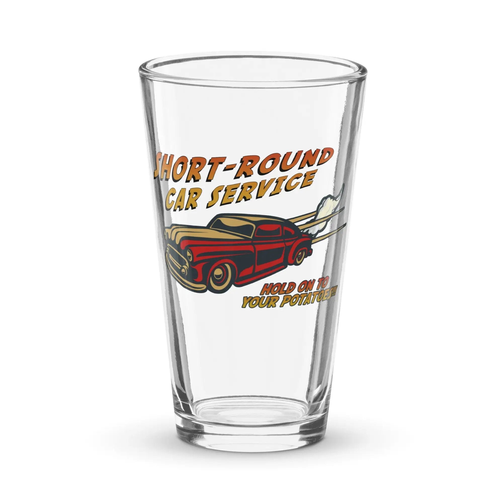 a shot glass with the words, short - round air service on it