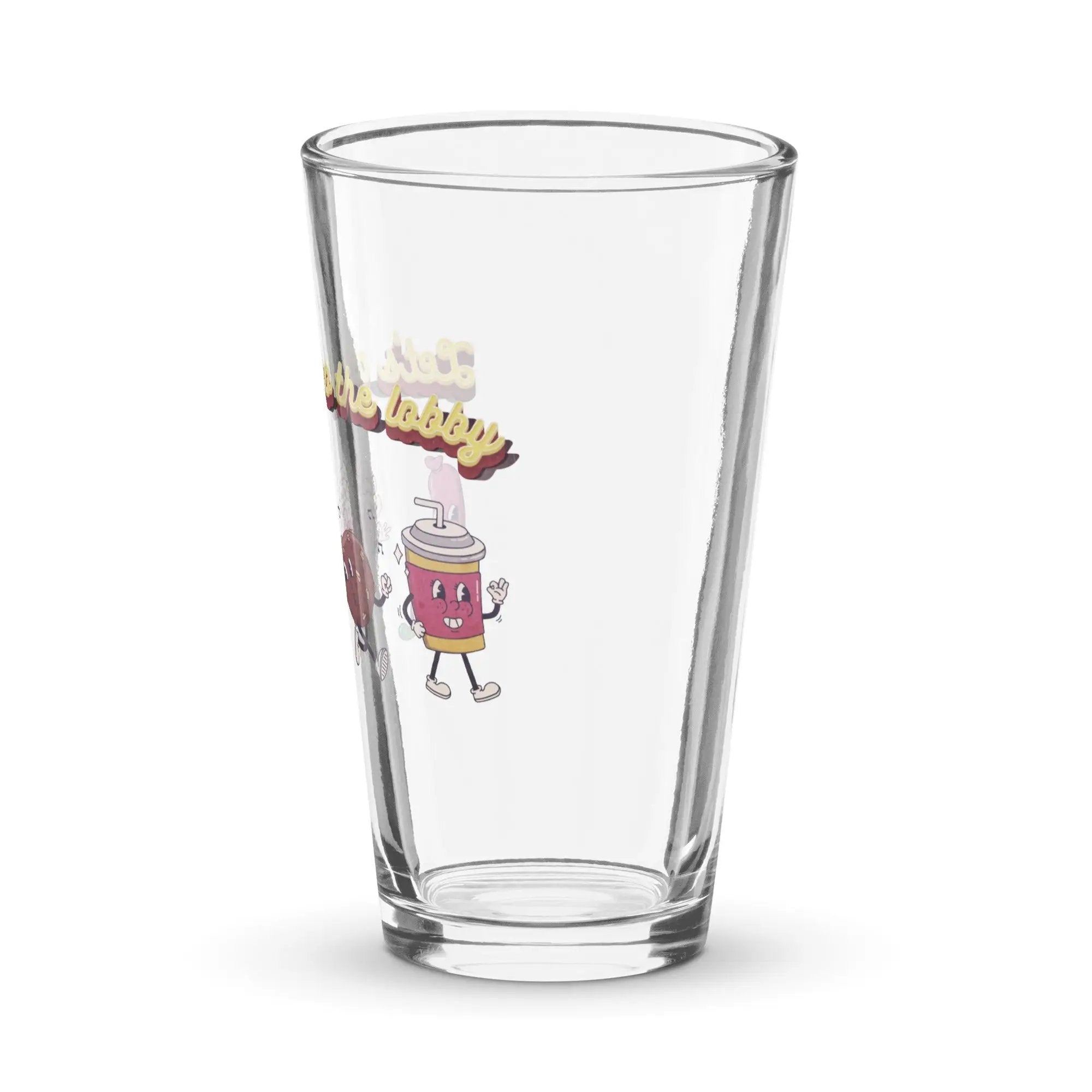 a glass with a cartoon character on it